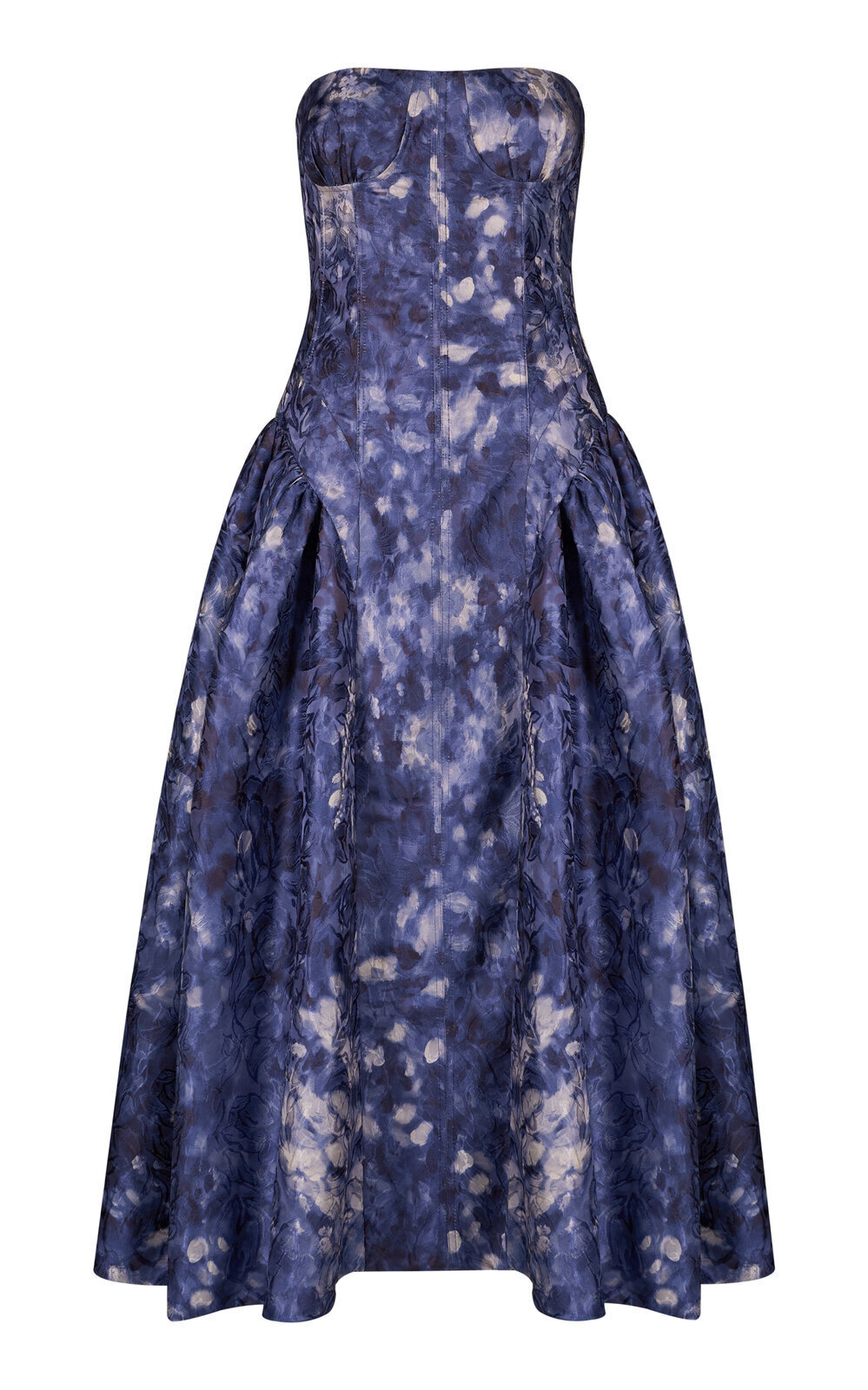 MARIA ELENA VILLAMIL BEGONIA BUSTIER BROCADE MIDI DRESS