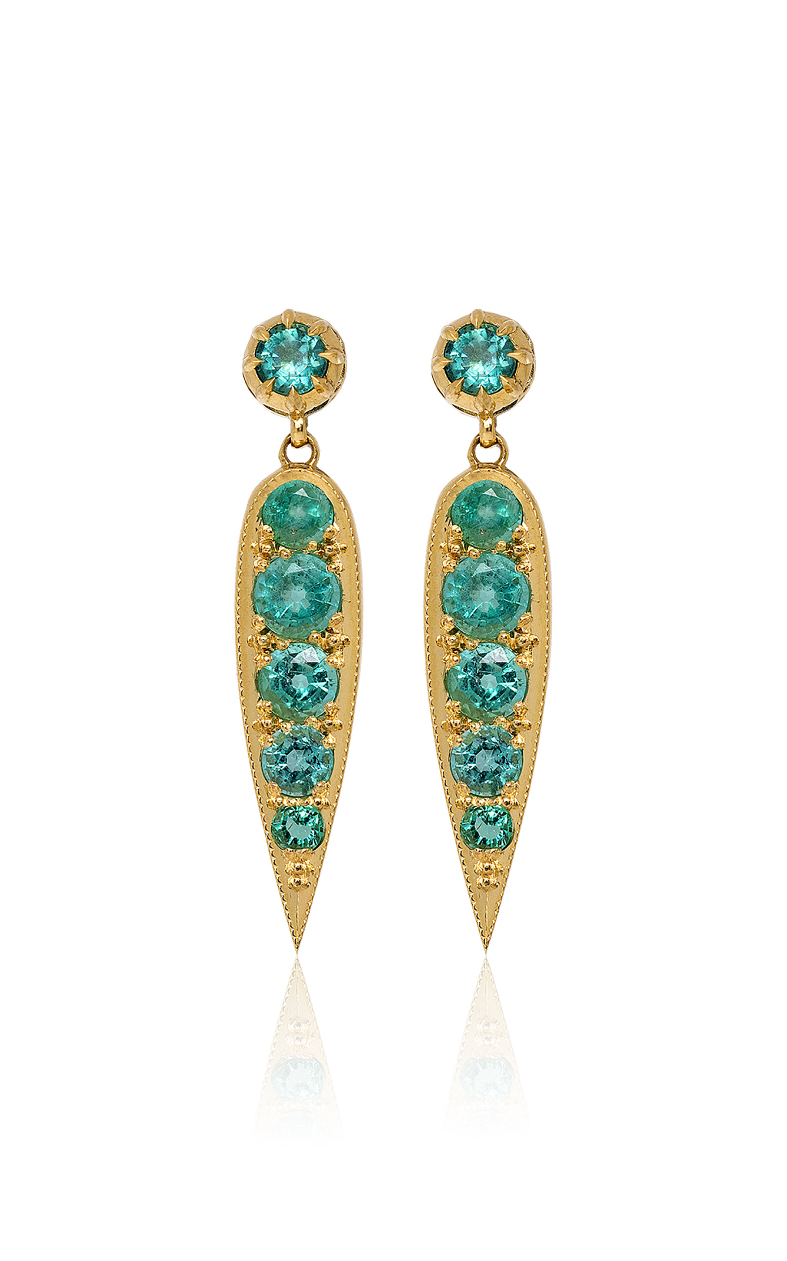 18K Yellow Gold Emerald Palm Leaf Earrings