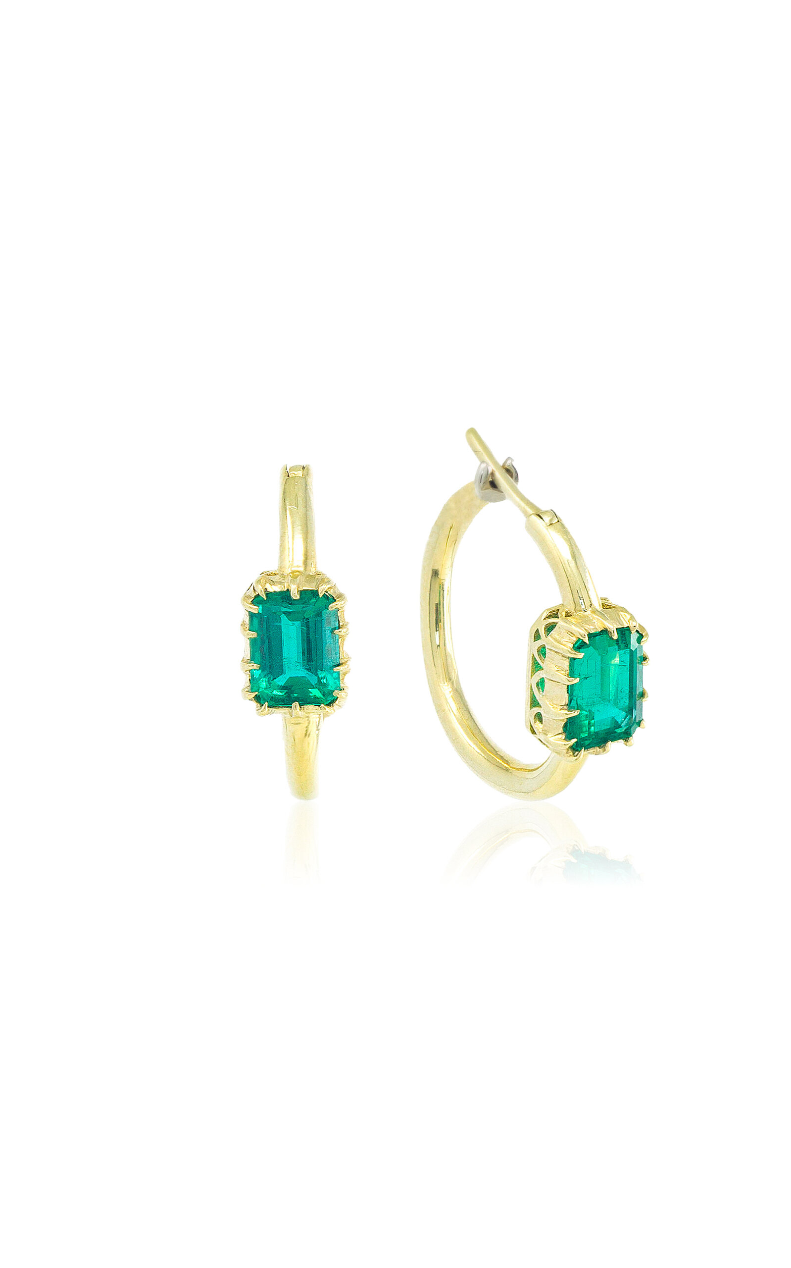 18K Yellow Gold Emerald Hoop Earrings