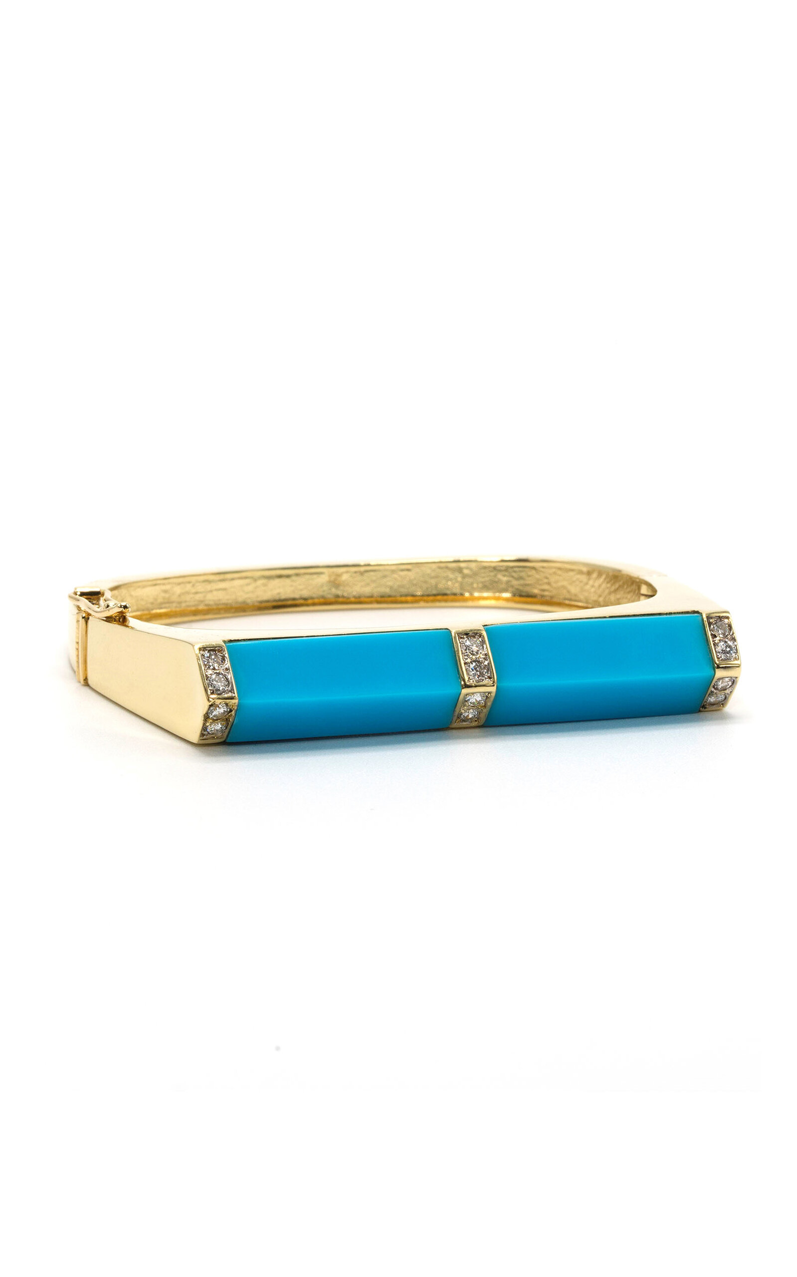 Pyramid 18K Yellow Gold Turquoise; Diamond Bangle