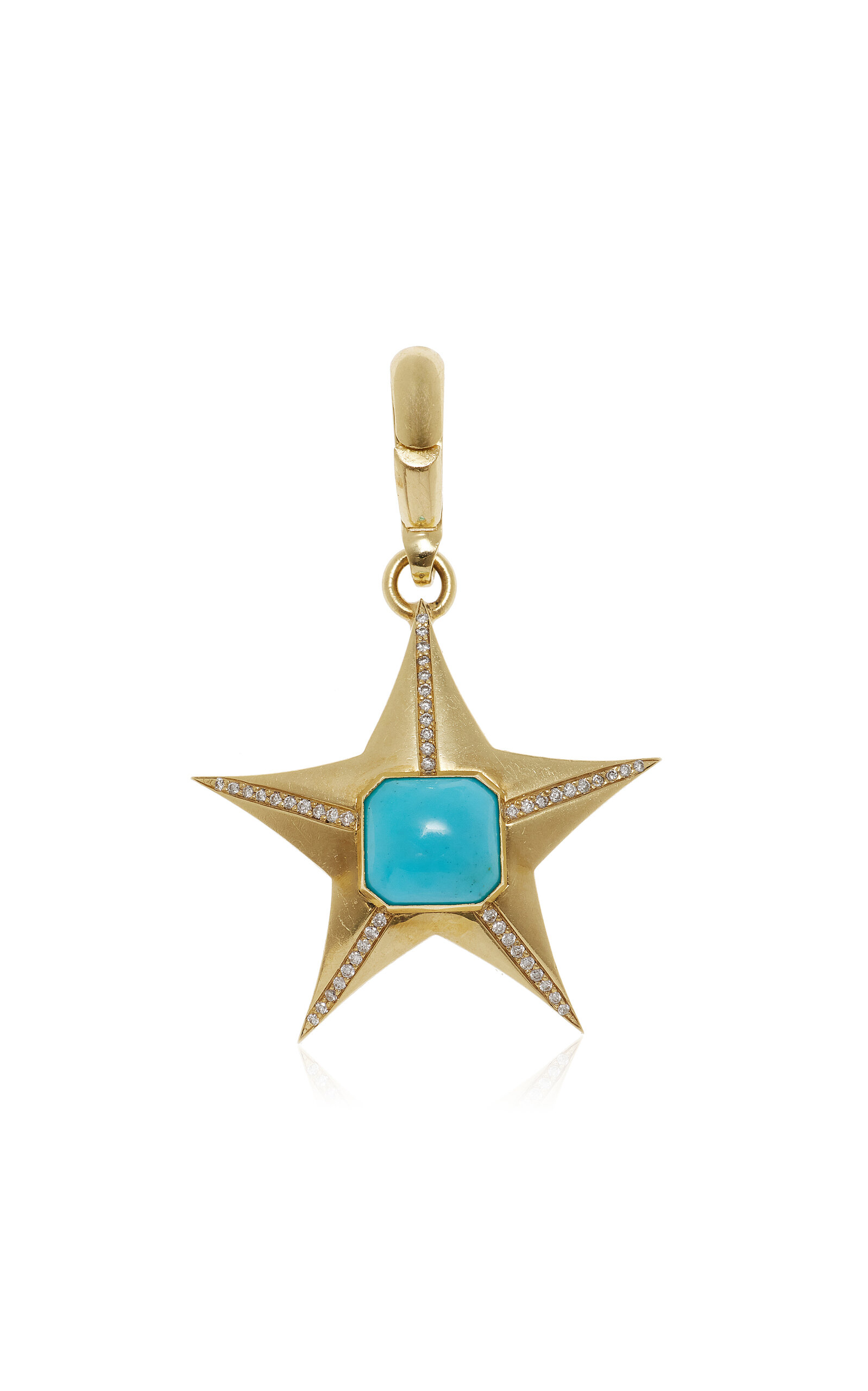 Star 18K Yellow Gold Diamond Turquoise Charm