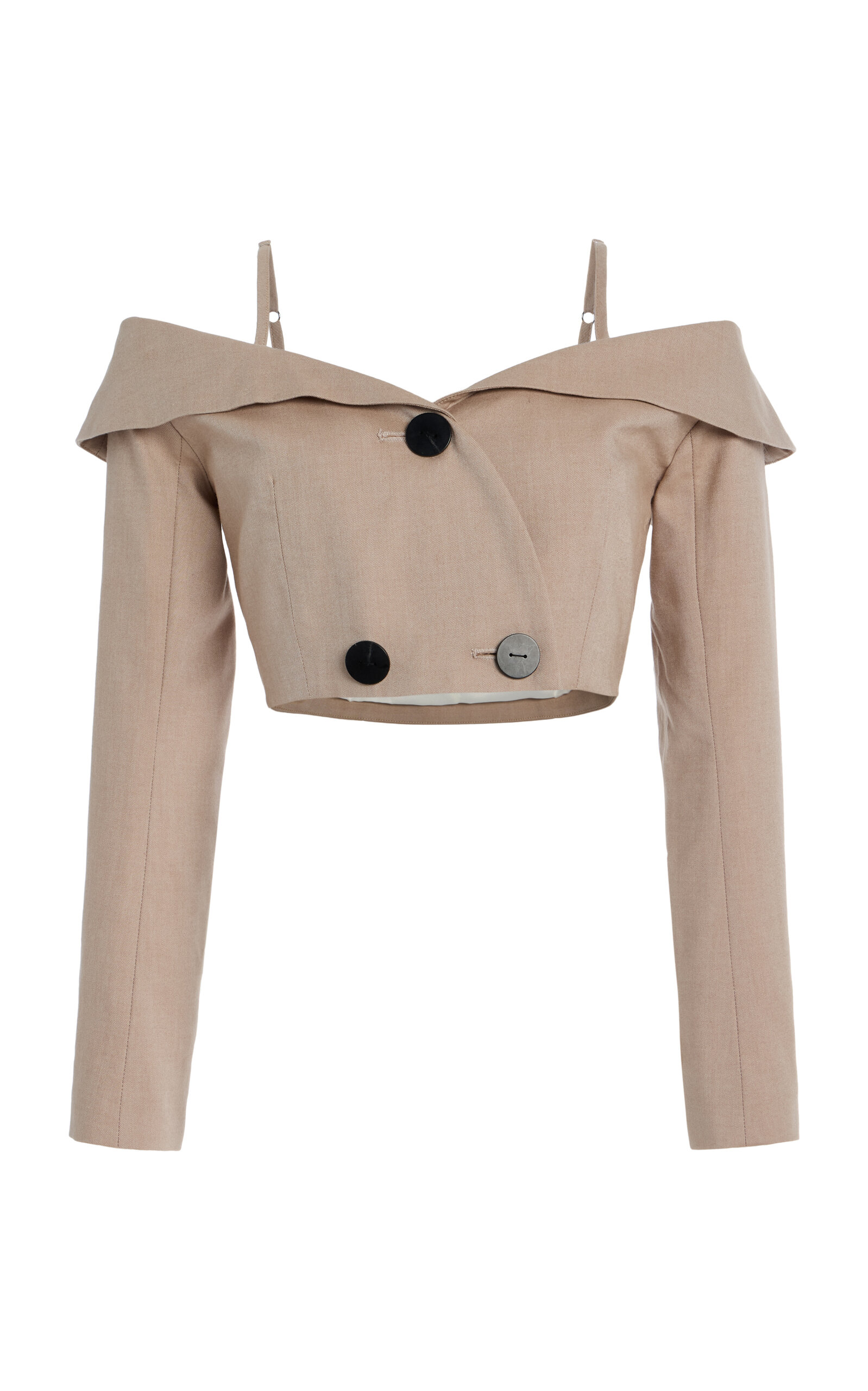 Matthew Bruch Off-The-Shoulder Double-Breasted Cotton-Flannel Top