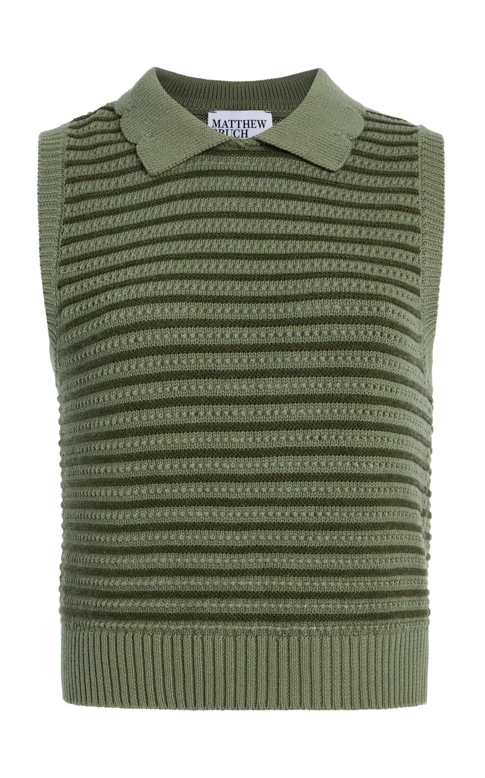 Matthew Bruch Striped Cotton-Blend Knit Collared Tank Top