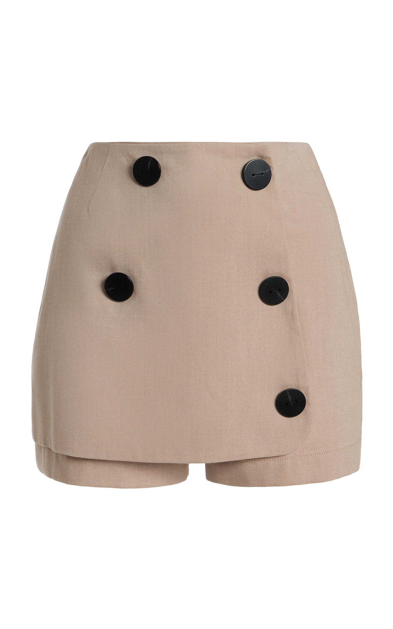 Matthew Bruch Double-breasted Cotton-flannel Skort In Brown