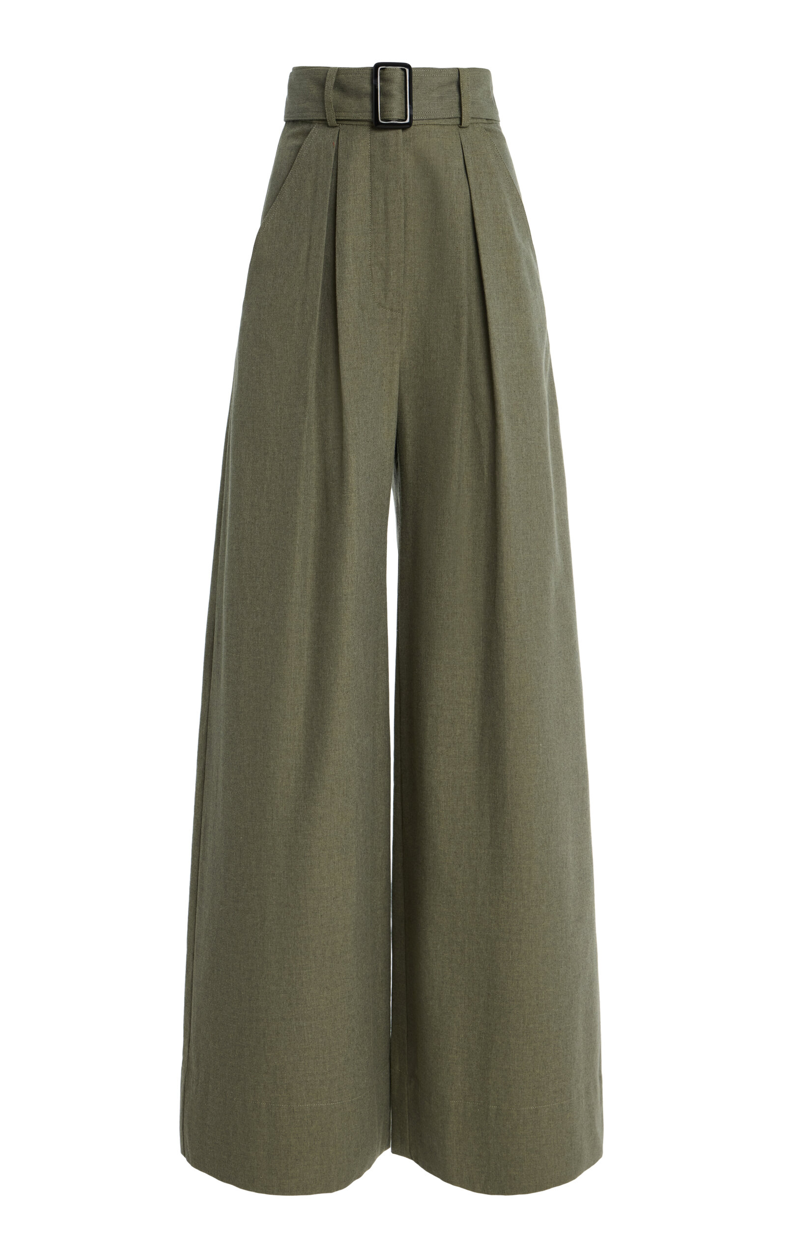 Matthew Bruch Pleated Cotton-flannel Wide-leg Pants In Green