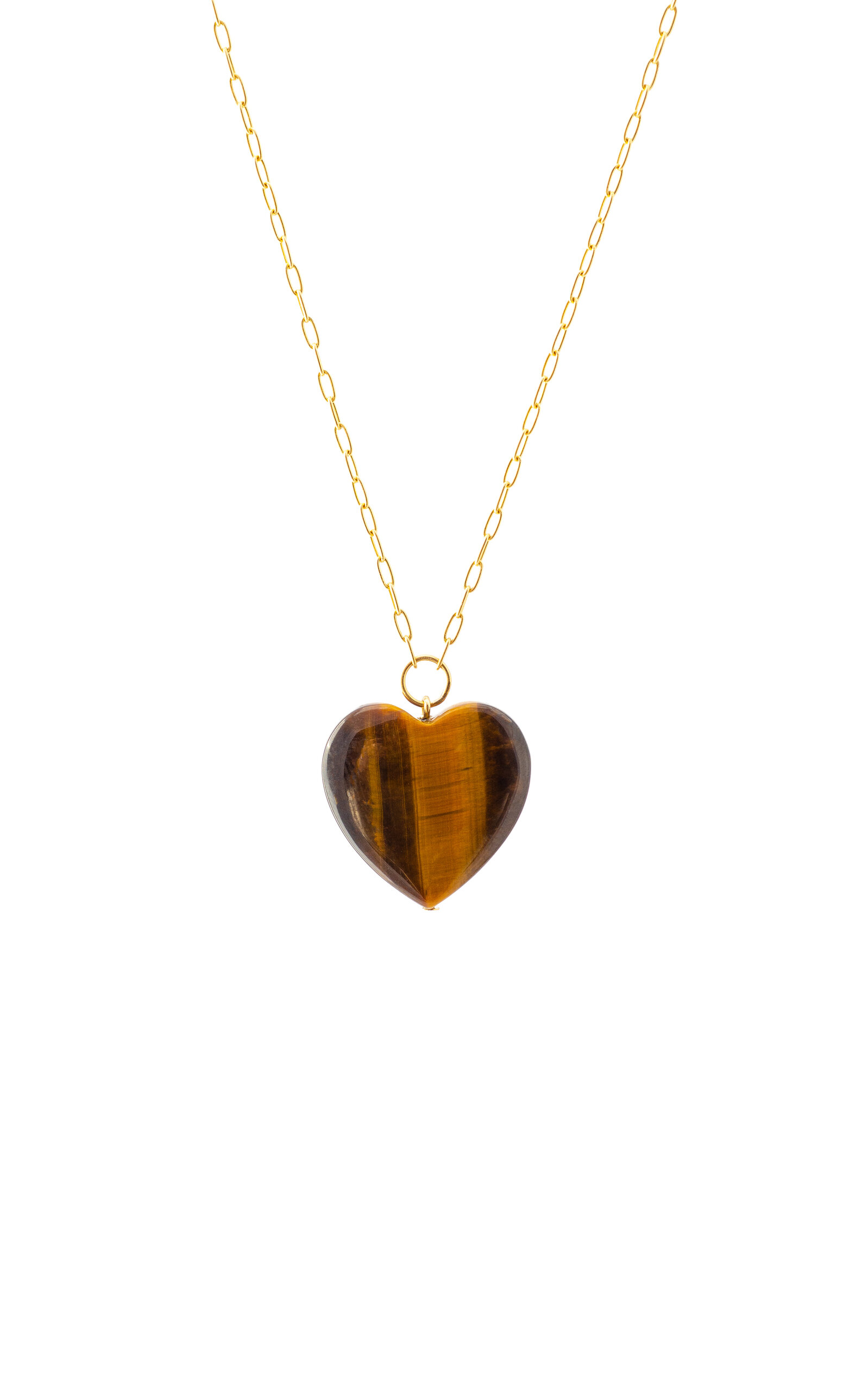 Haute Victoire Tiger's Eye Heart Necklace In Gold