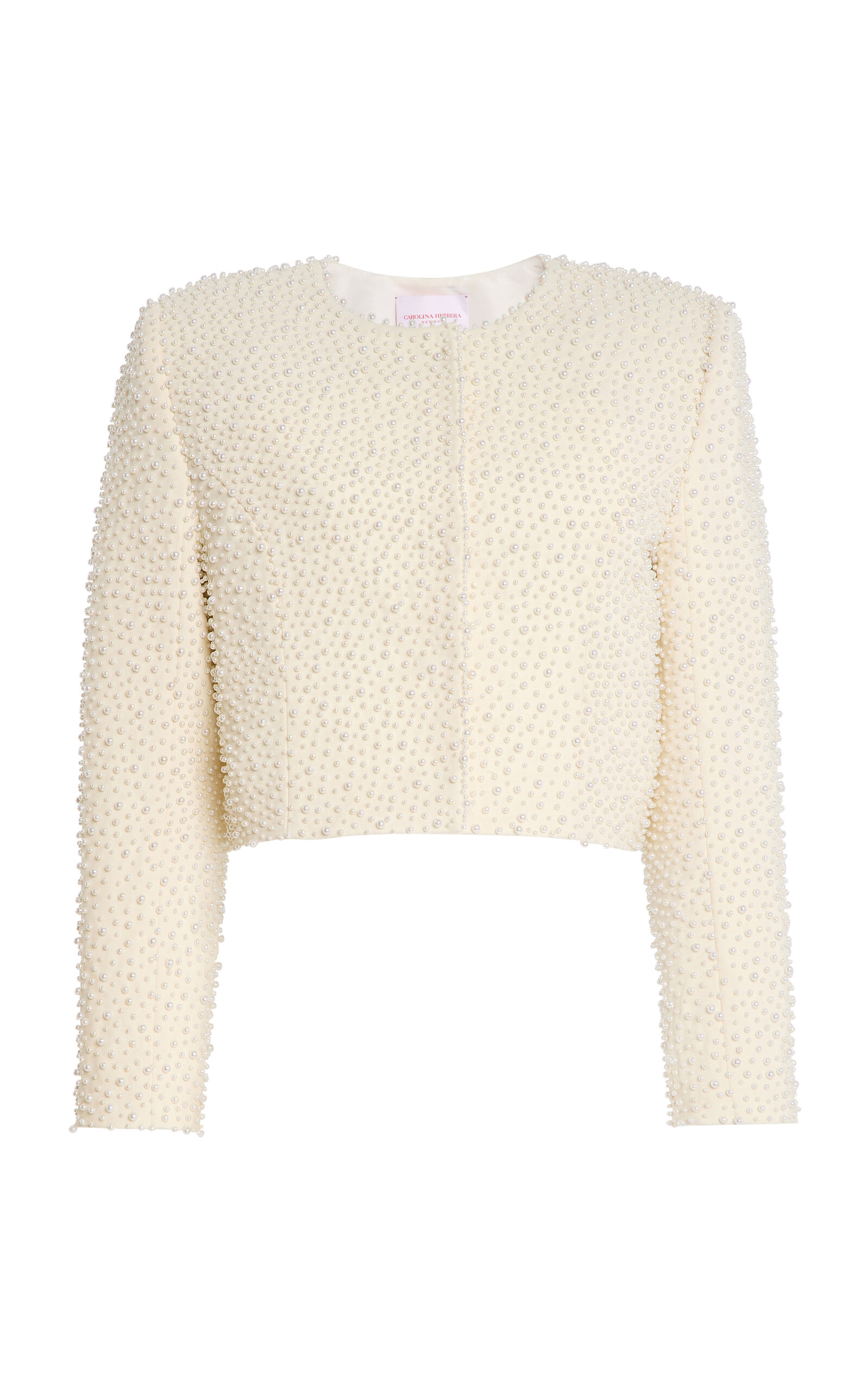 Carolina Herrera Embellished Bi-stretch Wool Tailoring Cropped Jacket In White