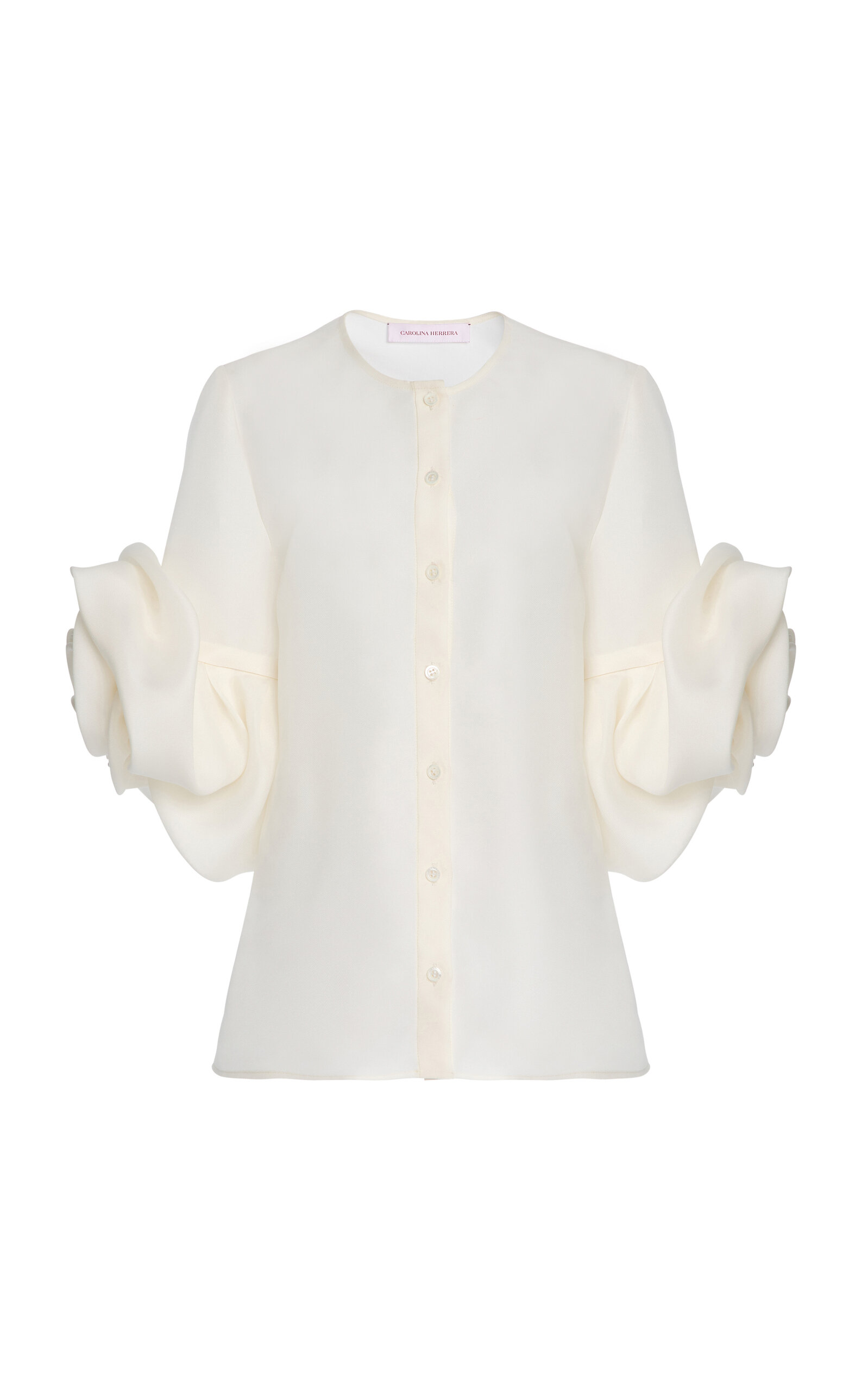 Carolina Herrera Flower-Sleeve Textured Gazar Shirt
