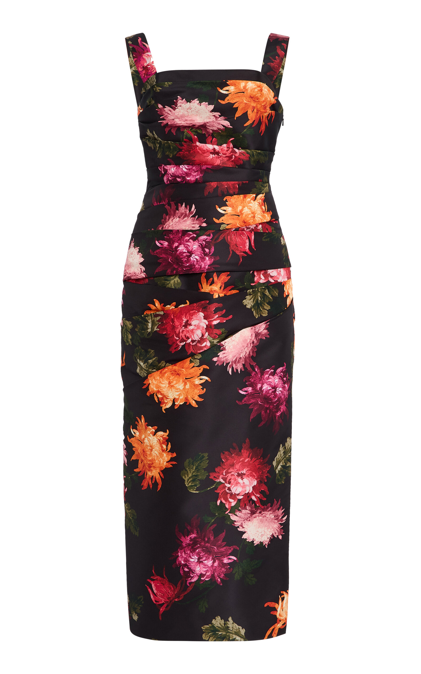 Carolina Herrera Pleated Floral Twill Midi Dress