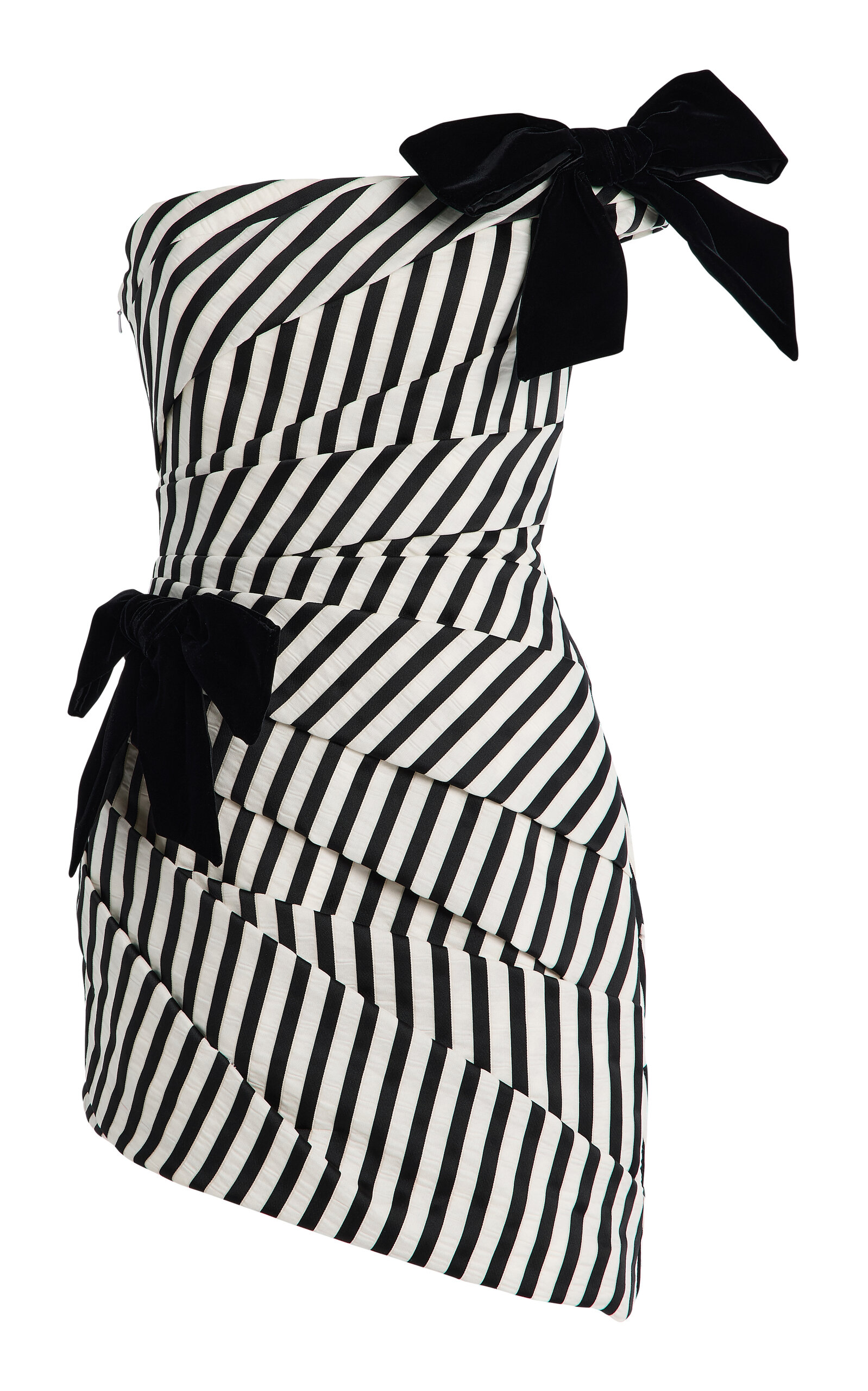 Carolina Herrera Gathered Ribbon-striped Crinkle Jacquard Mini Dress In Multi