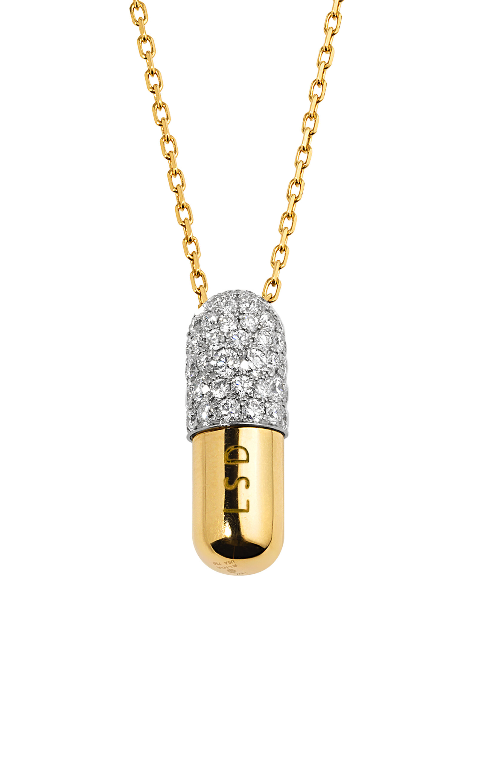 LSD 18K Yellow Gold Diamond Pill Pendant