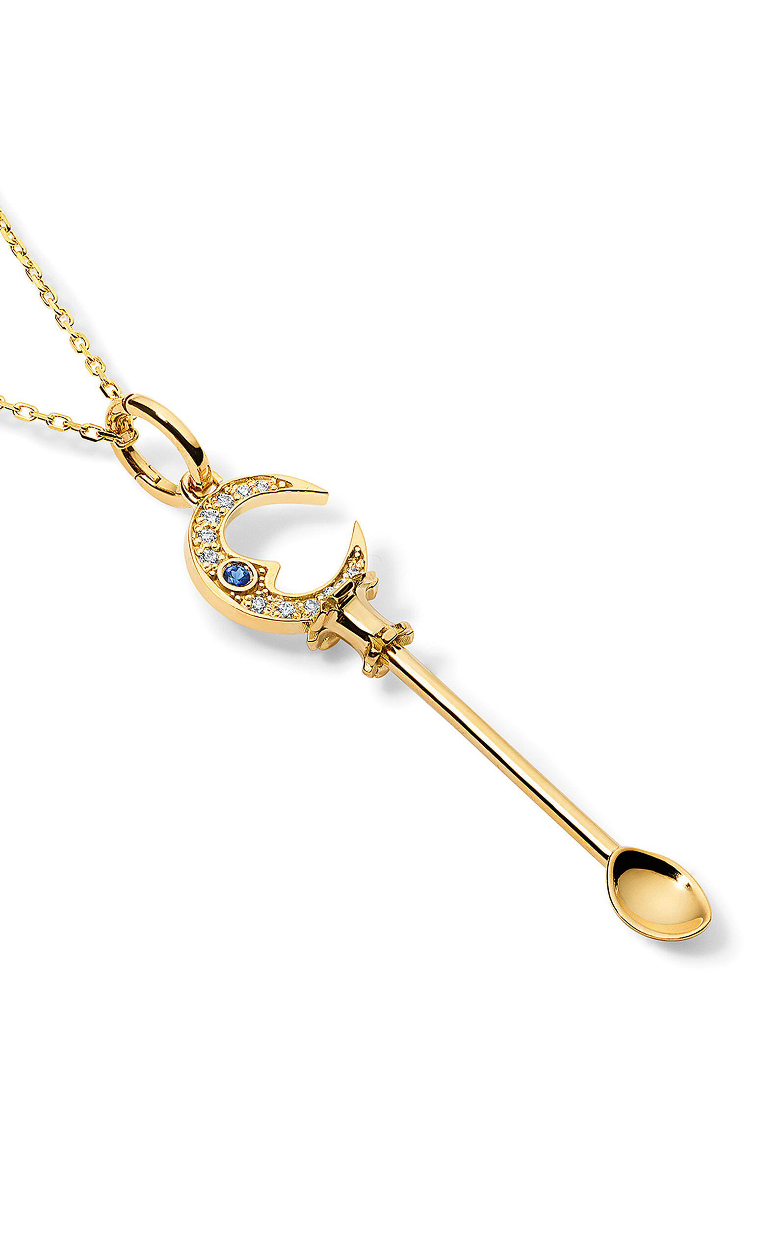 Man on the Moon 18K Yellow Gold Sapphire Spoon Pendant
