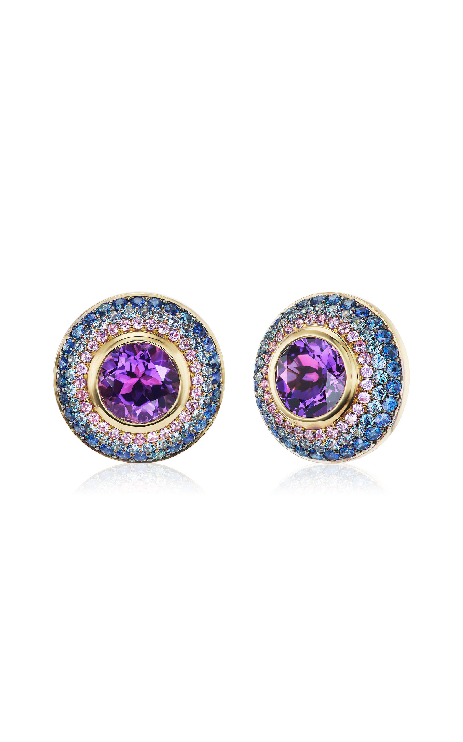 Ombre Button 18K Yellow Gold Multi-Stone Earrings