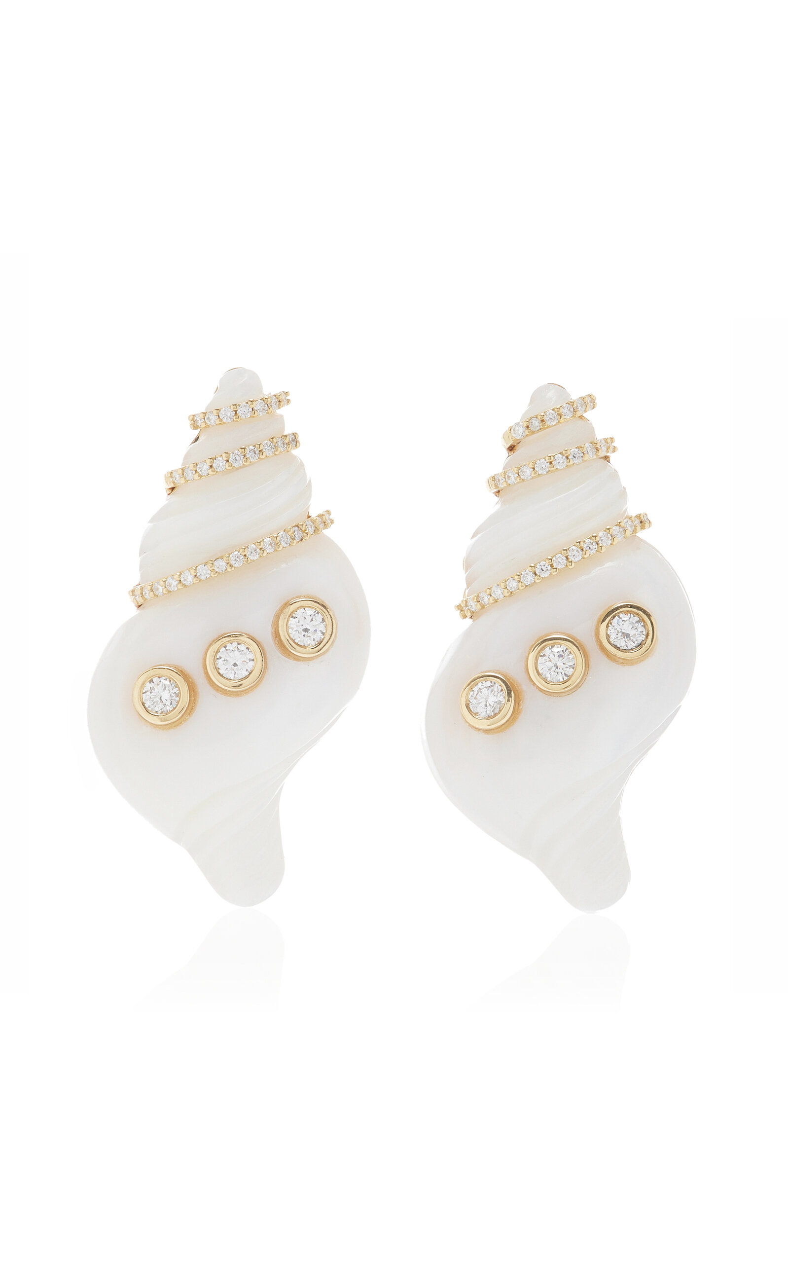 Seashell 18K Yellow Gold Mother of Pearl Diamond Earrings