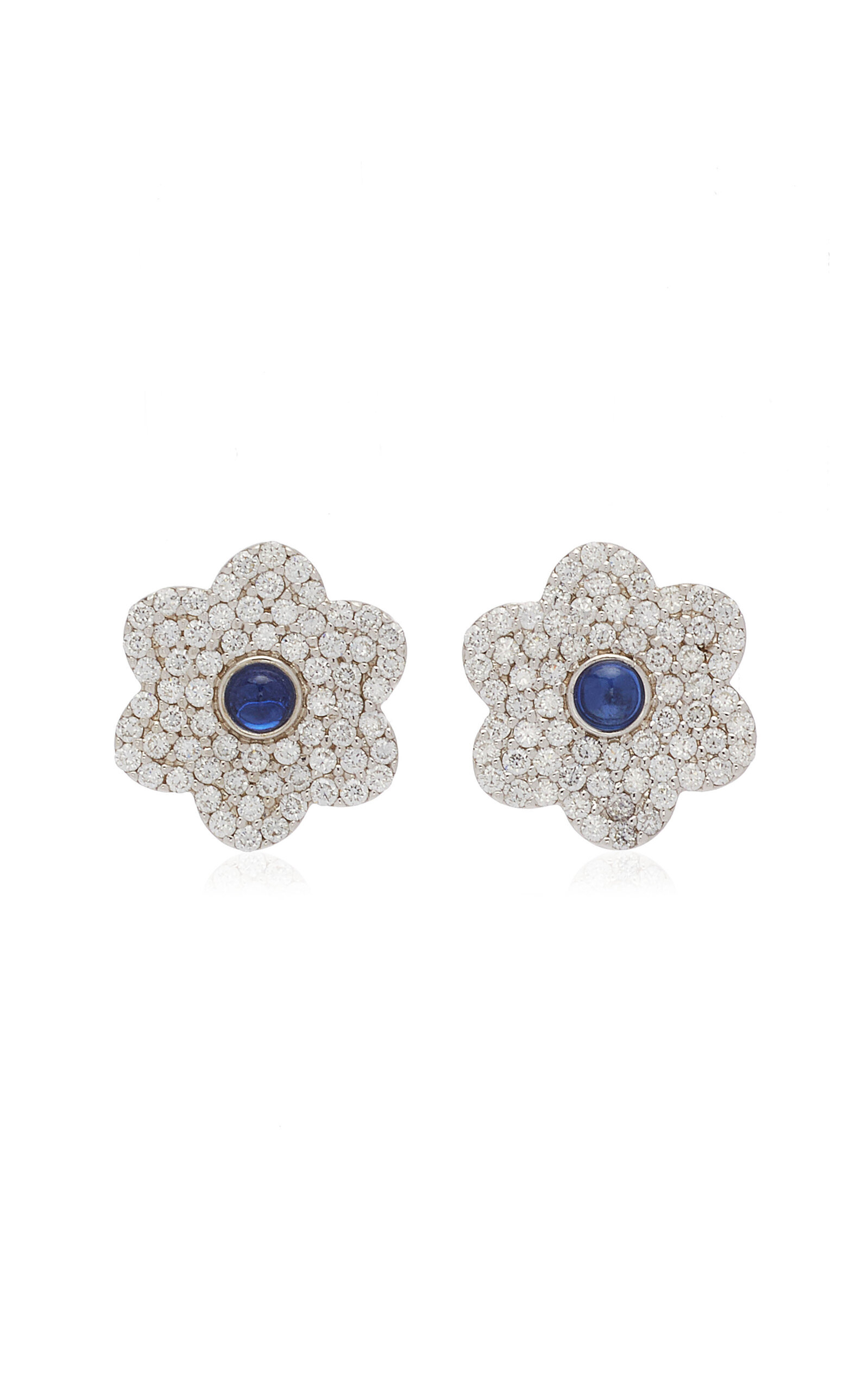 Ashley McCormick Fleur 18K White Gold Sapphire And Diamond Earrings - Silver - OS - Moda Operandi