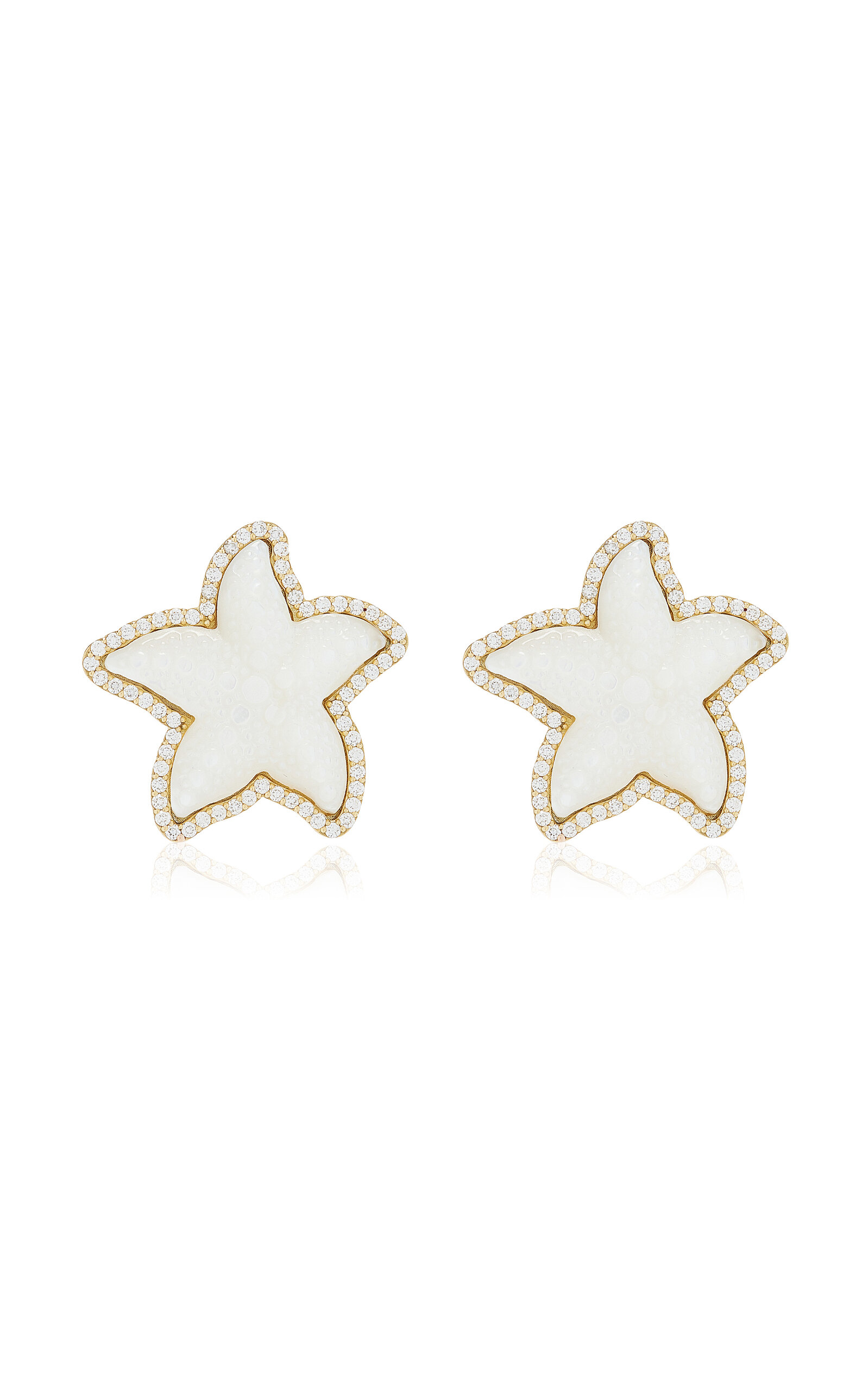 Ashley McCormick Starfish 18K Yellow Gold Mother of Pearl And Diamond Earrings - White - OS - Moda Operandi