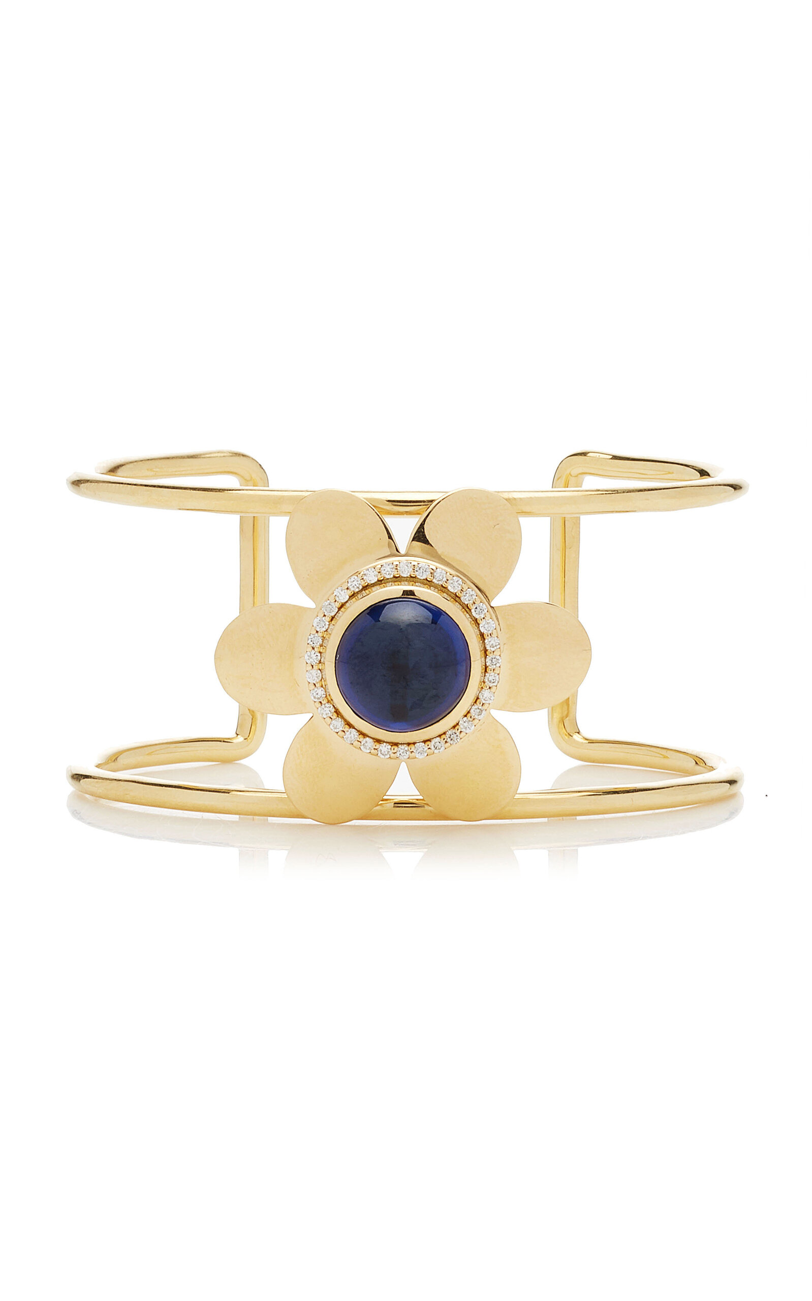 Ashley McCormick Fleur 18K Yellow Gold Diamond And Sapphire Cuff - Blue - OS - Moda Operandi