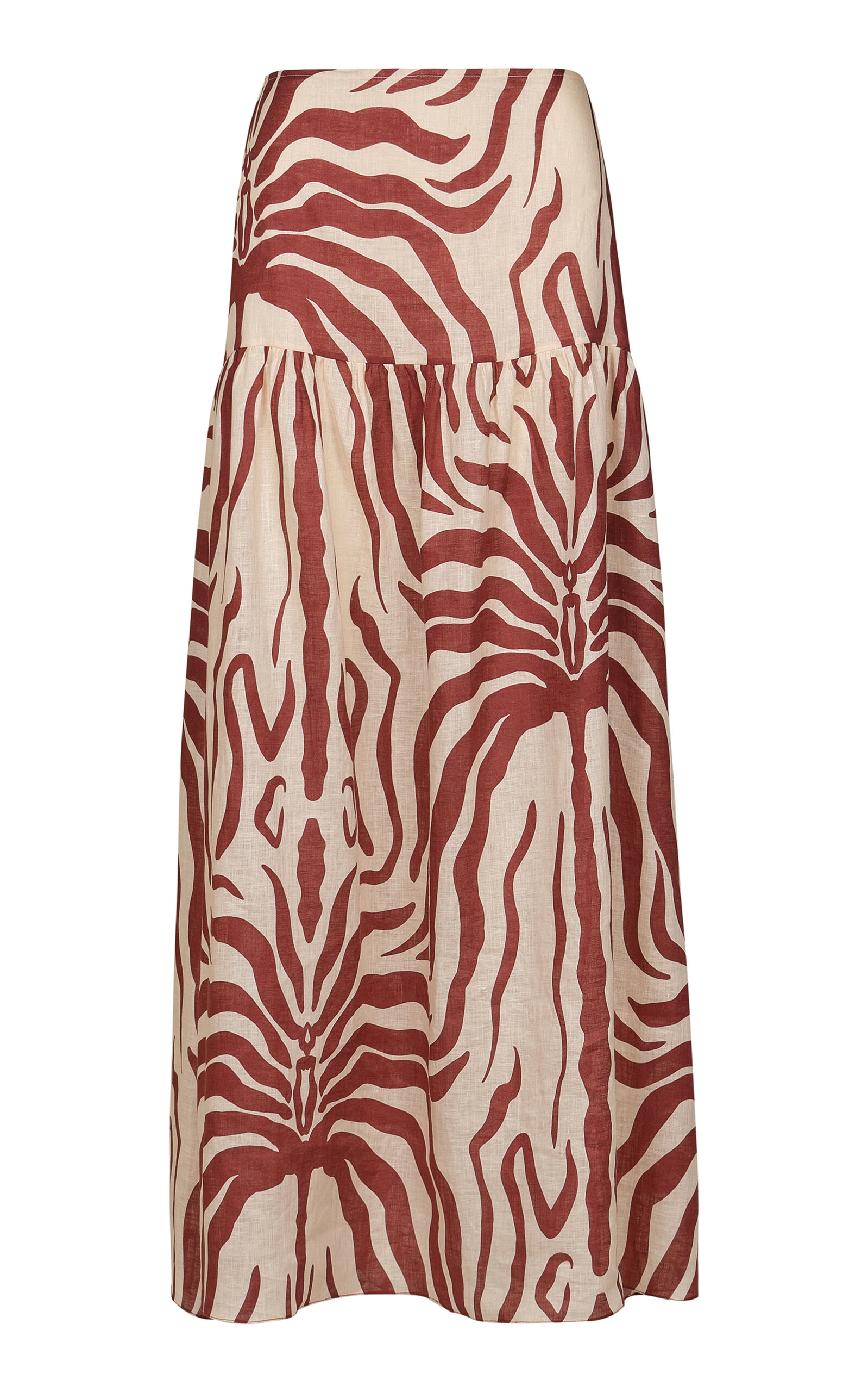 Johanna Ortiz Gathered Printed Linen Maxi Skirt
