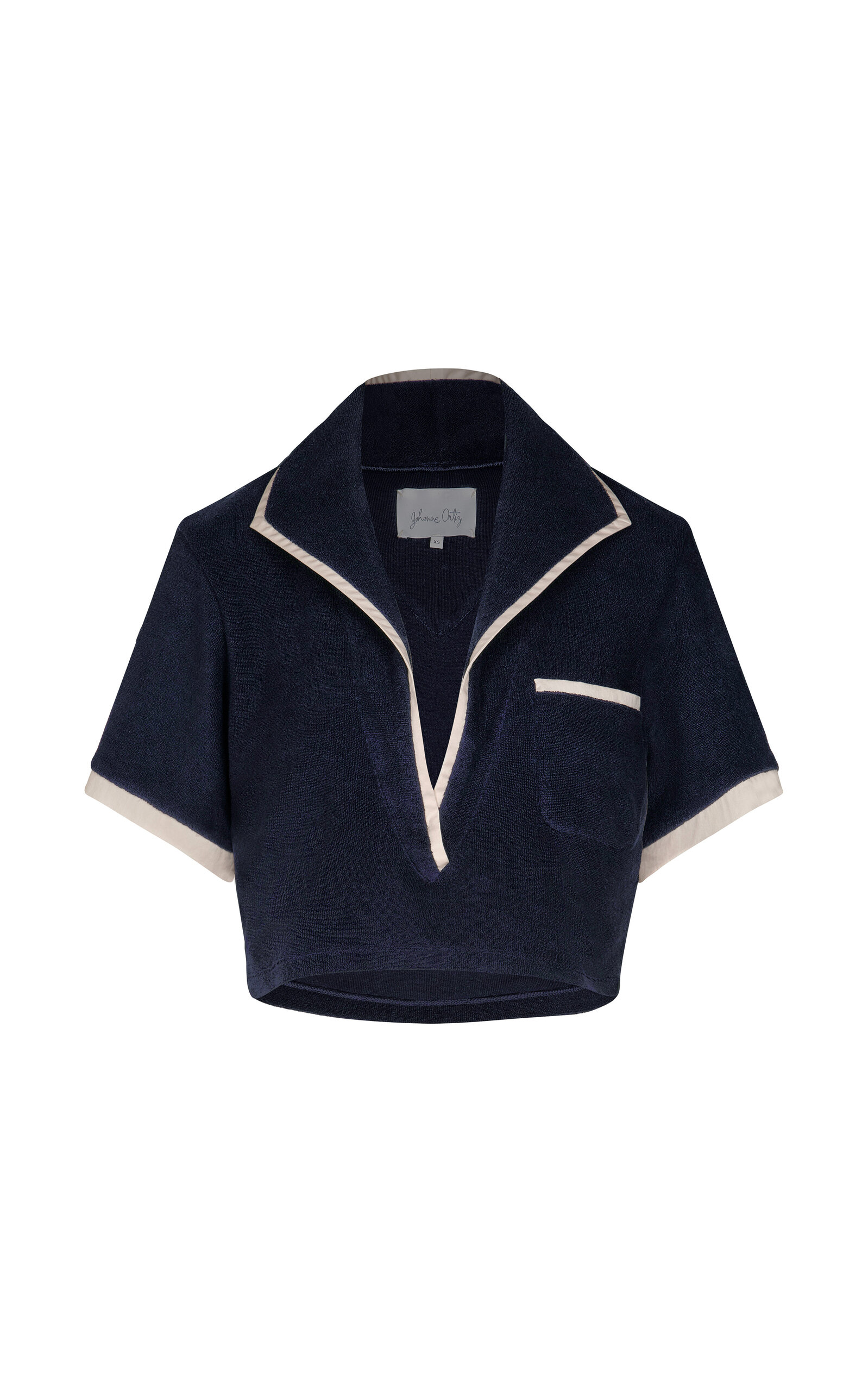 Johanna Ortiz Misty Hem Cropped Cotton-terry Shirt In Blue