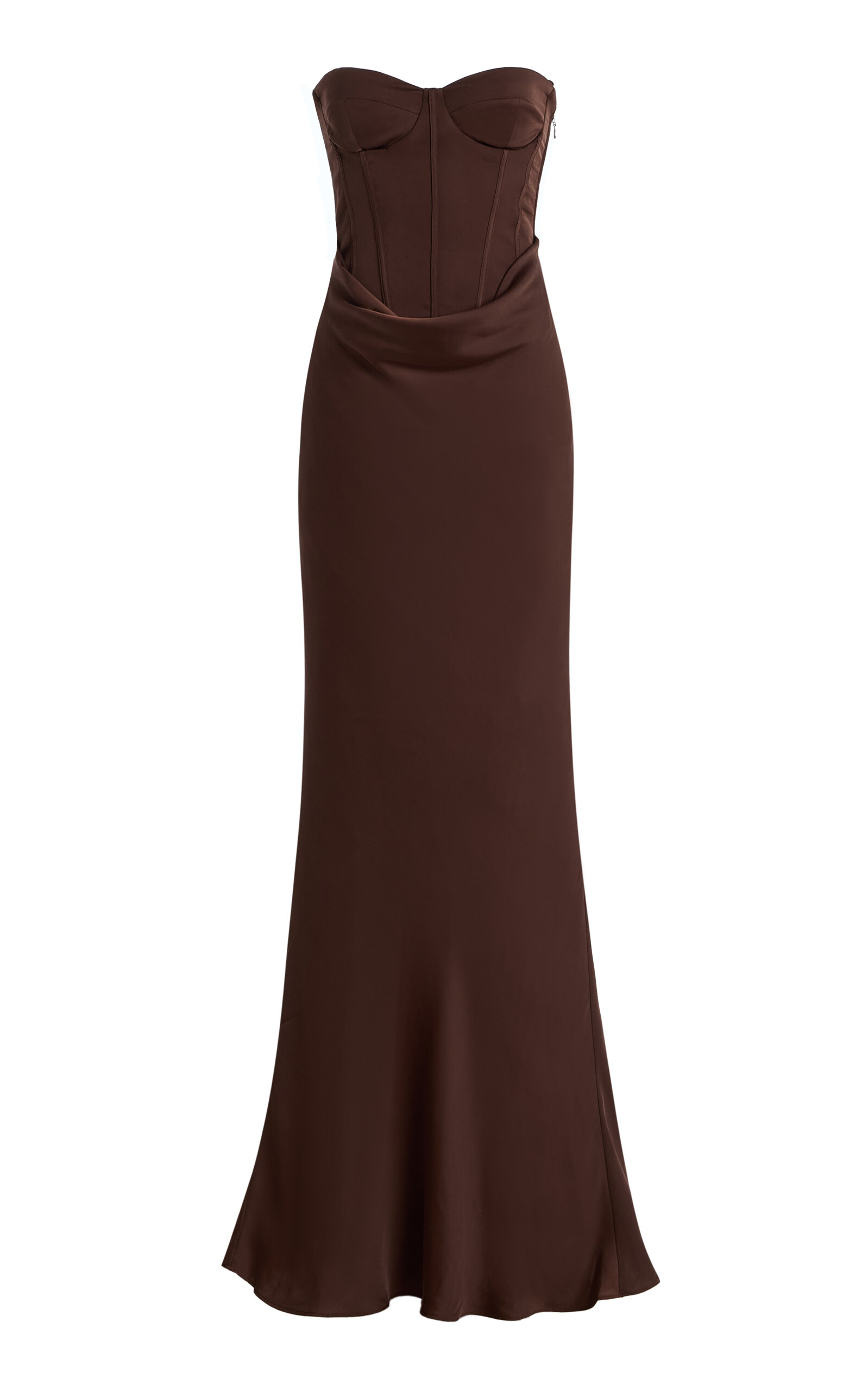 ROTATE Strapless Satin Corset Maxi Dress