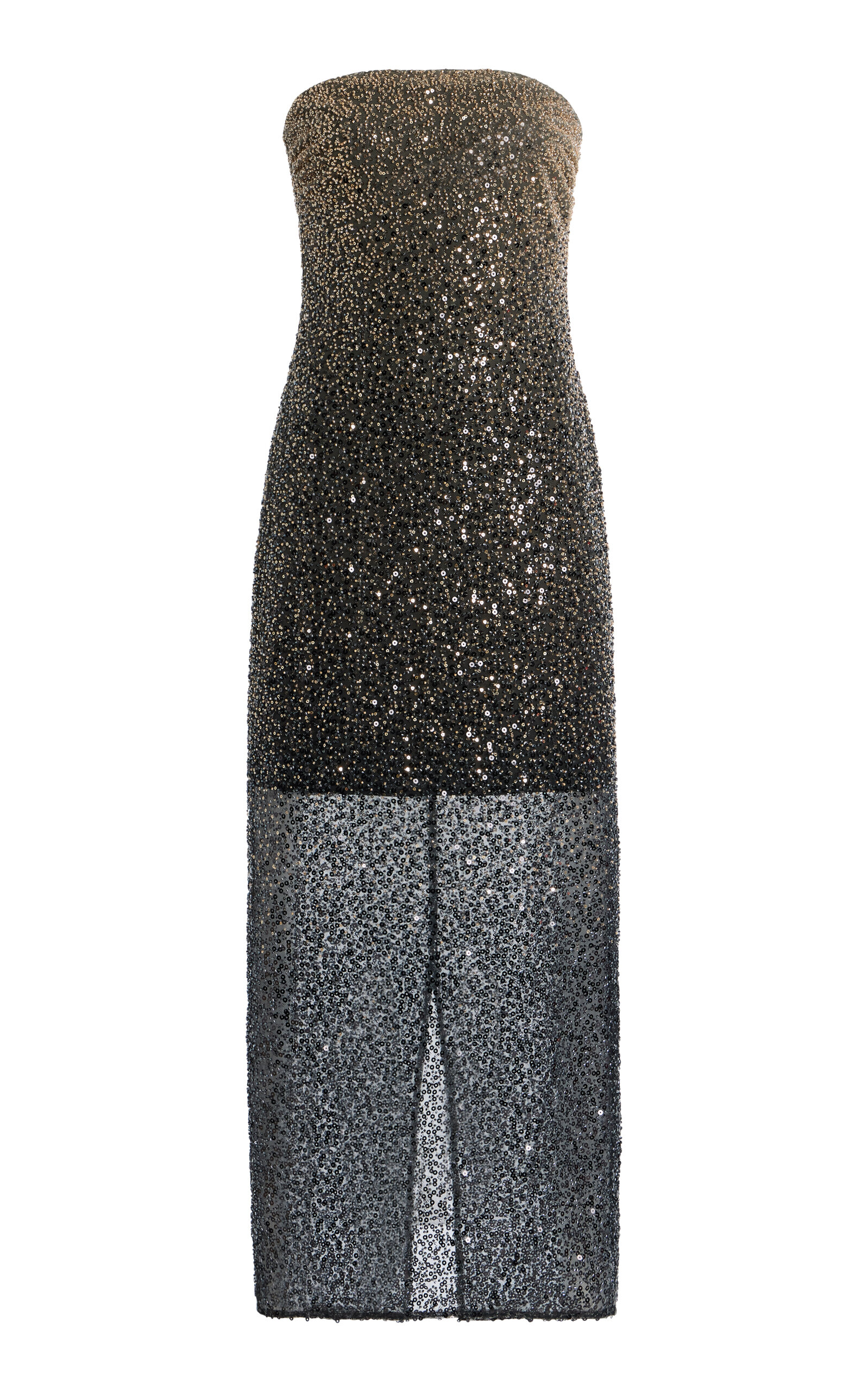 ROTATE Beaded Strapless Midi Dress