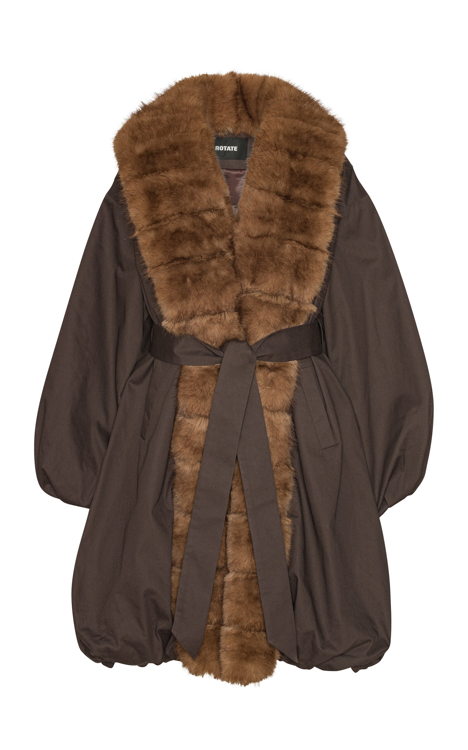 Rotate Birger Christensen Faux Fur-trimmed Coat In Brown