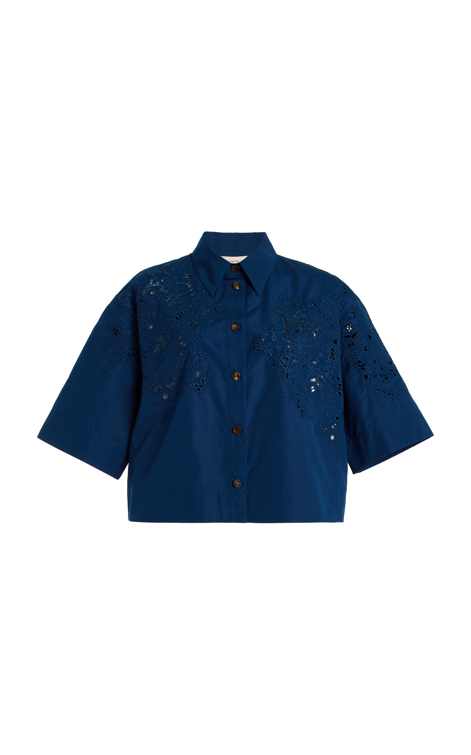 Lafayette 148 Cutout Cropped Cotton Poplin Shirt - Blue - XXS