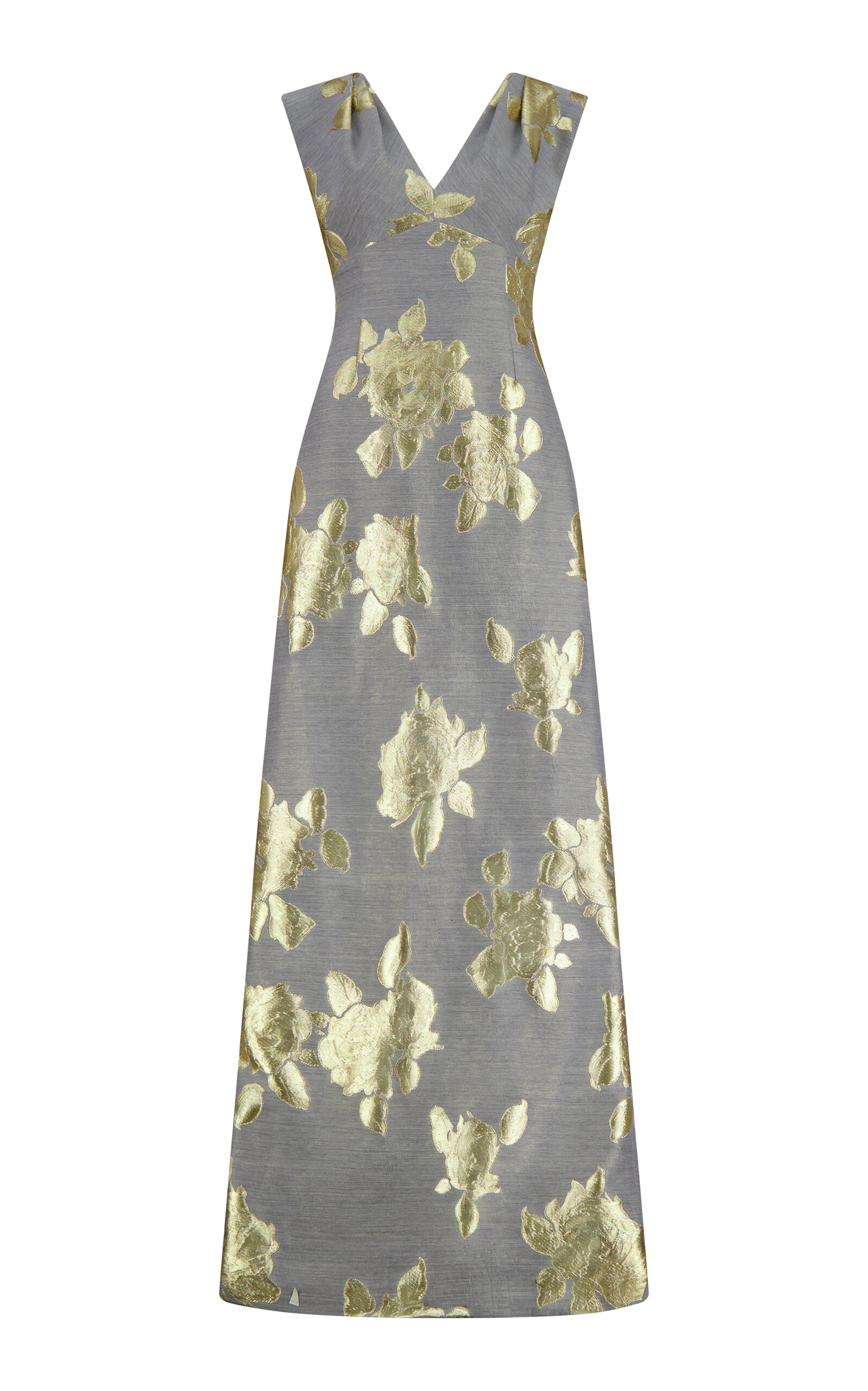 Floral Fil Coupe V Neck Gown