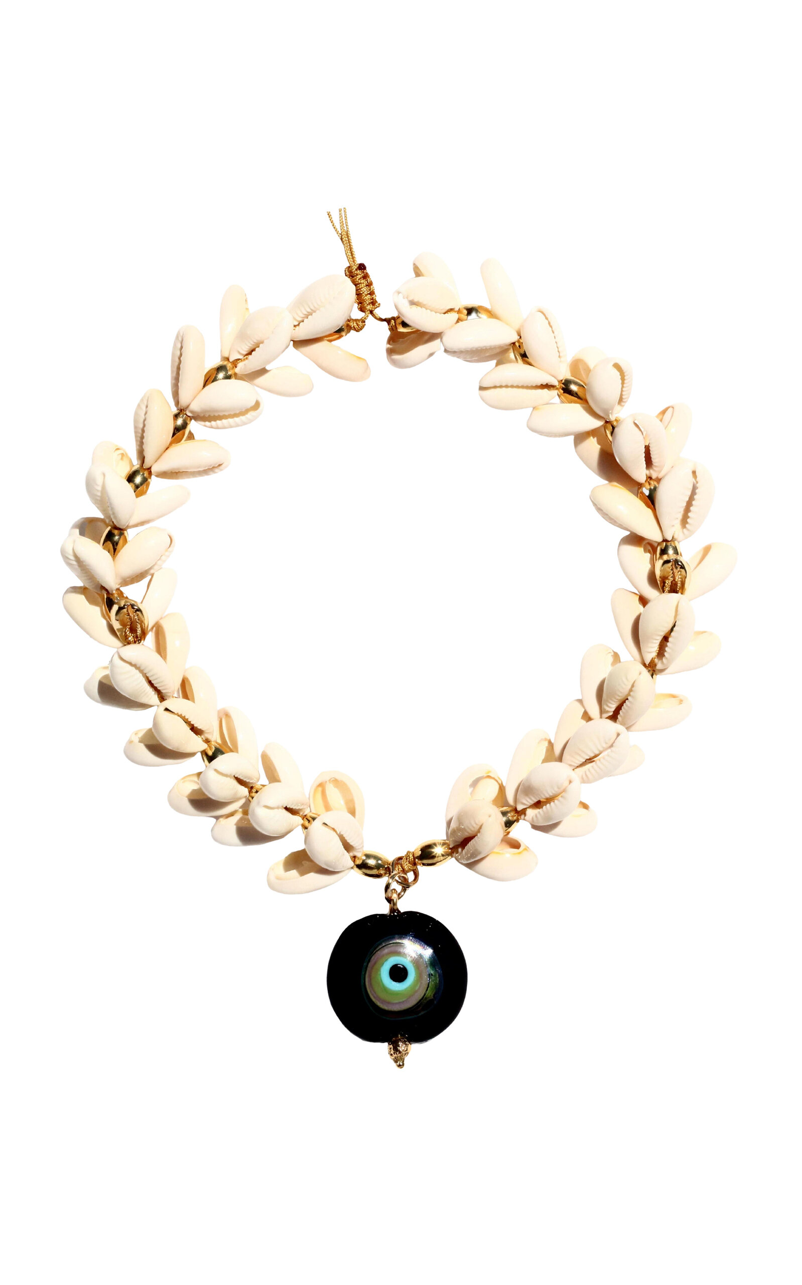 Concha Cowrie and Evil Eye Pendant Necklace