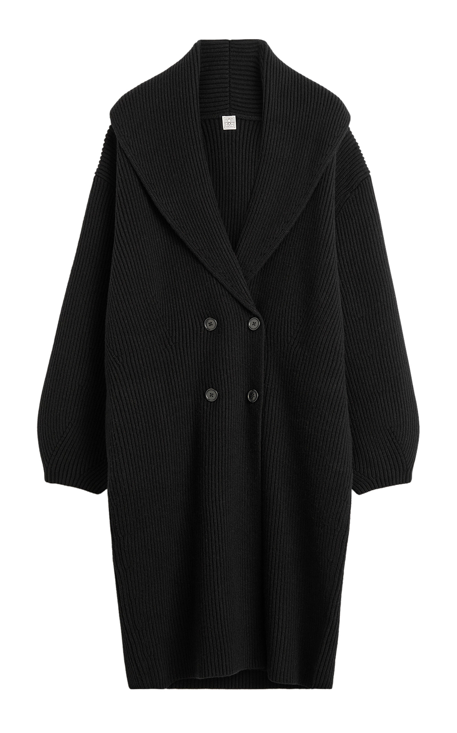Totême Long Shawl-lapel Wool Cardigan In Black