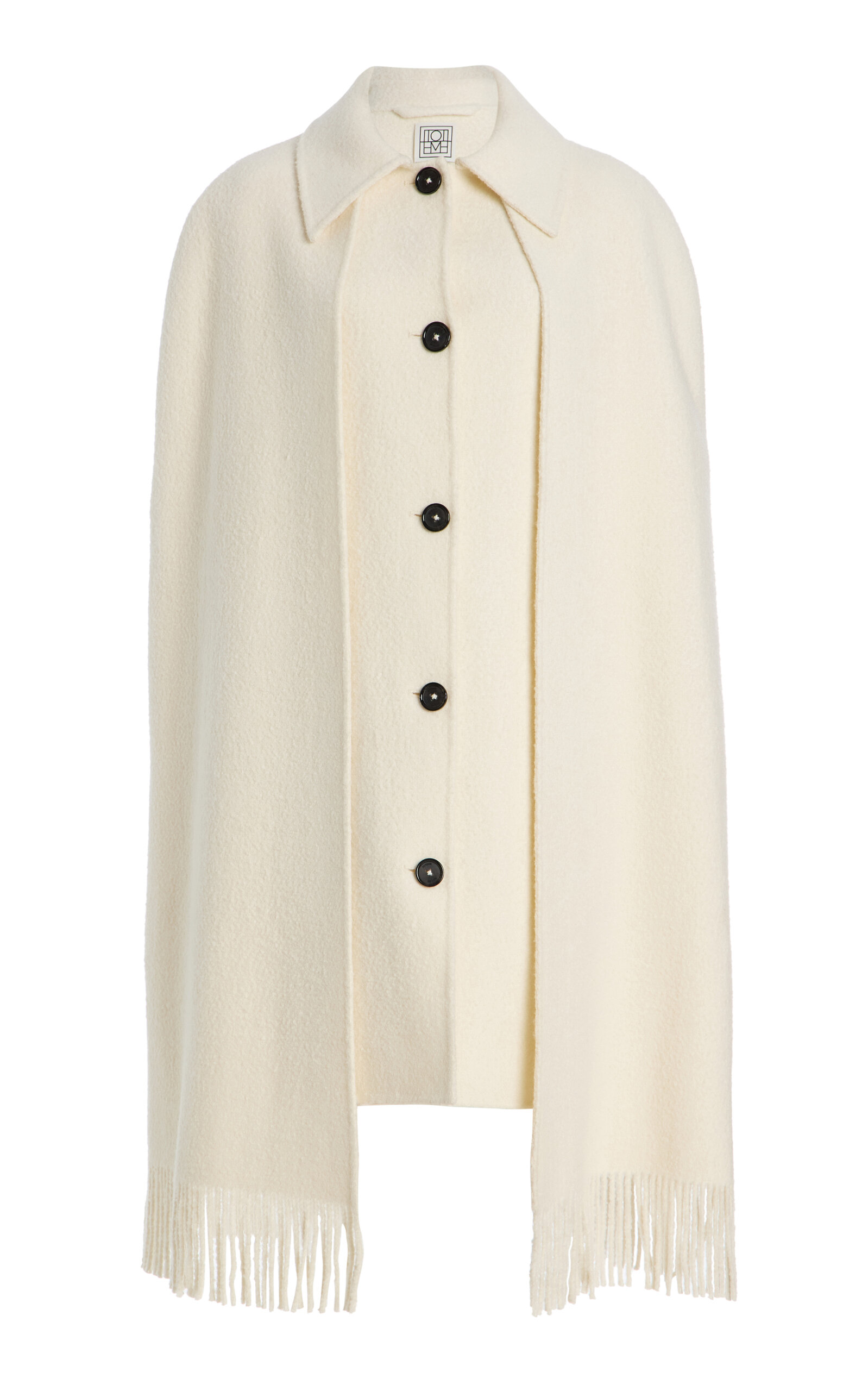 Totême Fringed Wool-blend Cape Coat In Neutral