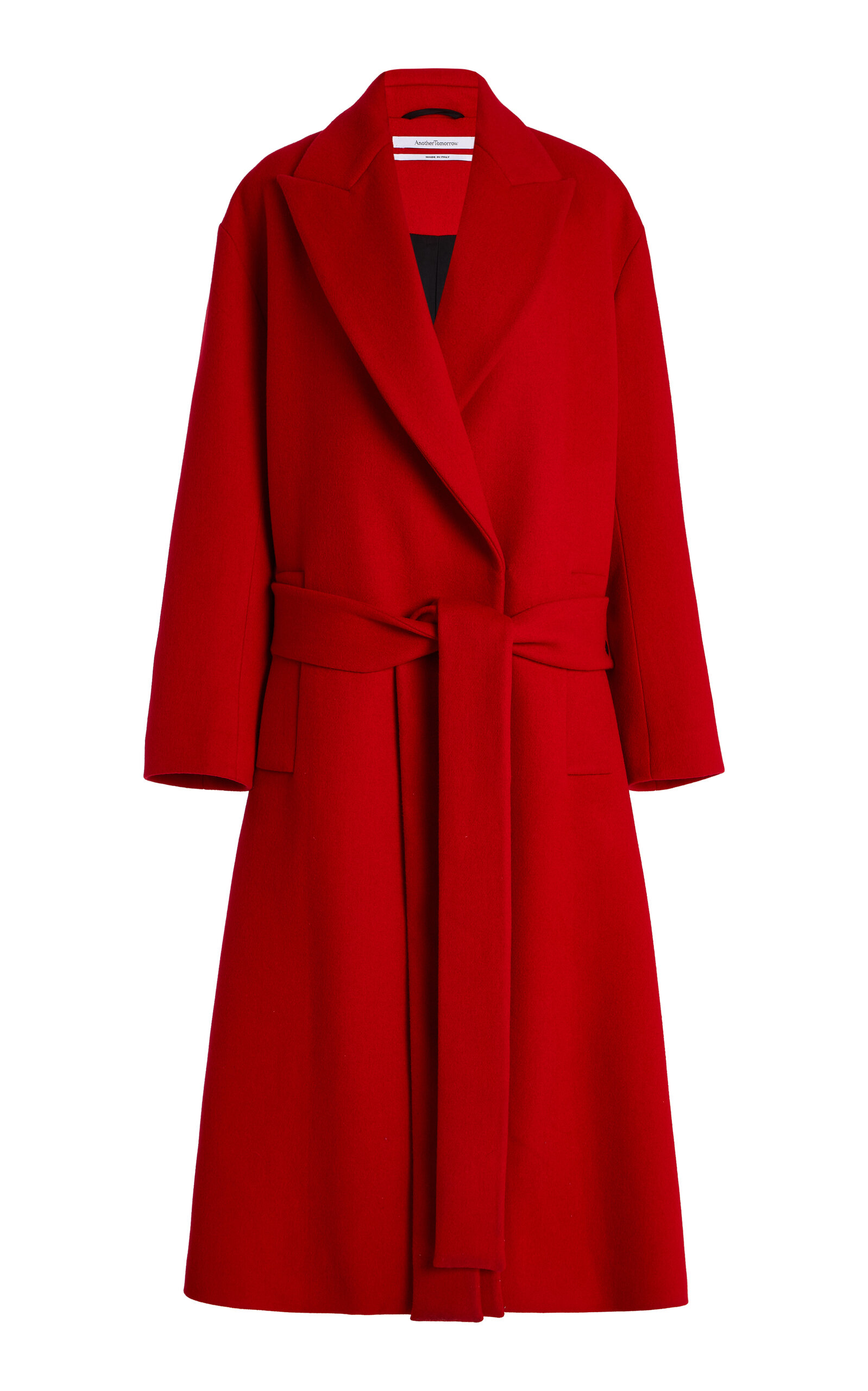 Another Tomorrow Wrapped Cashmere Coat In Red
