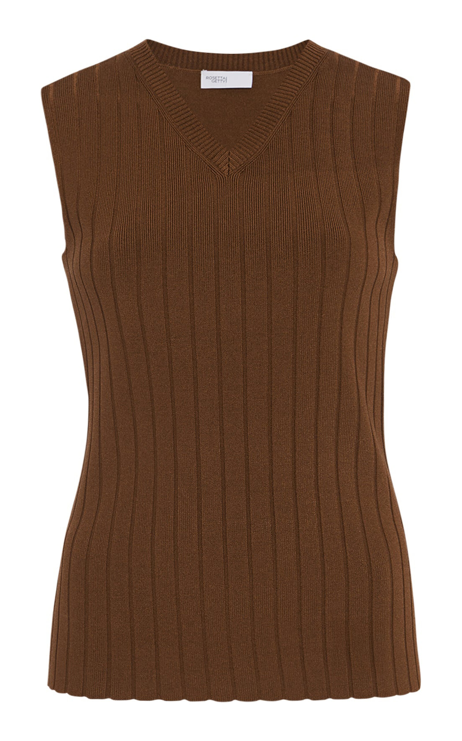 Rosetta Getty Ribbed Knit Sweater Vest In Brown