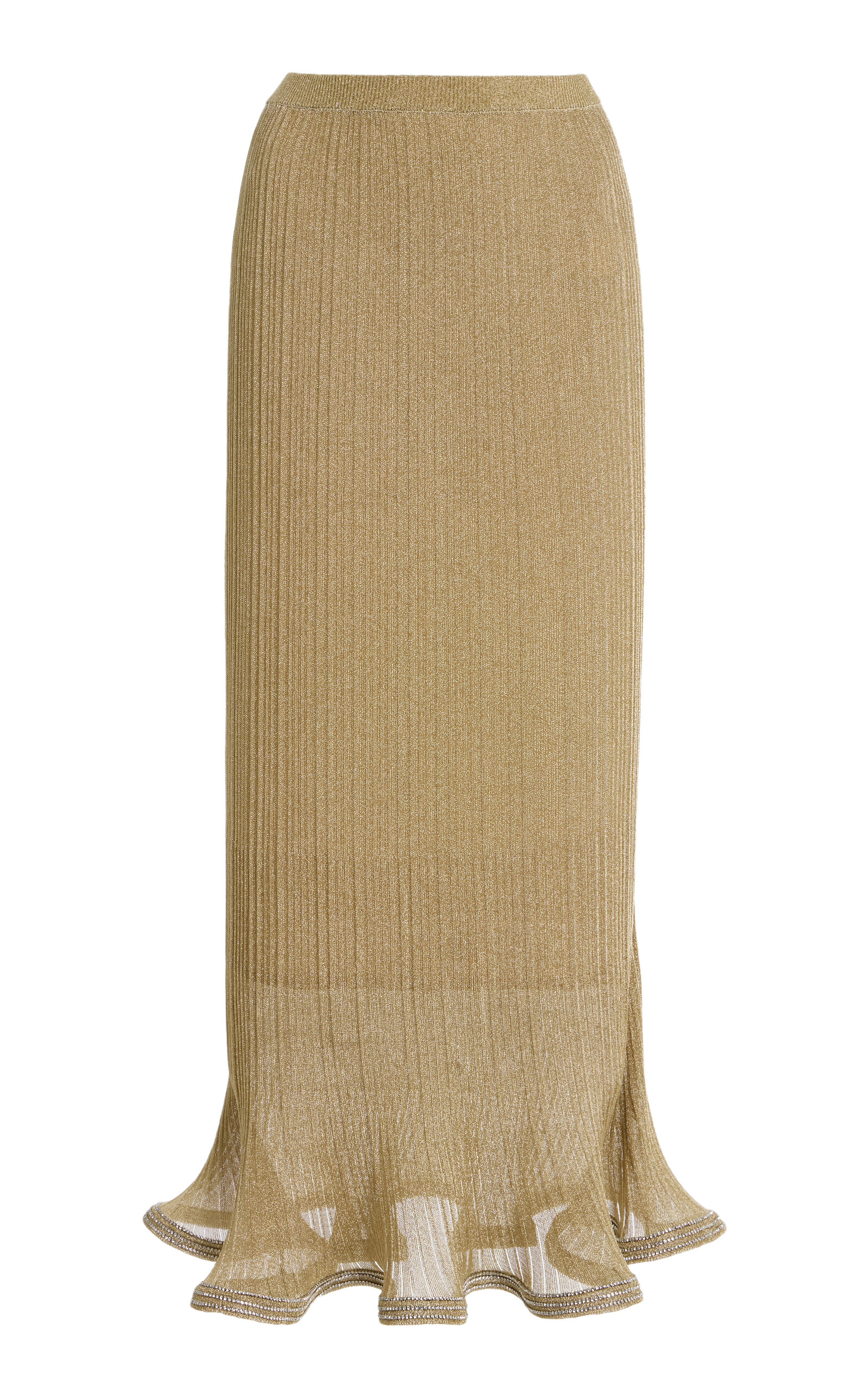 Simkhai Brighton Metallic Plisse Midi Skirt In Gold