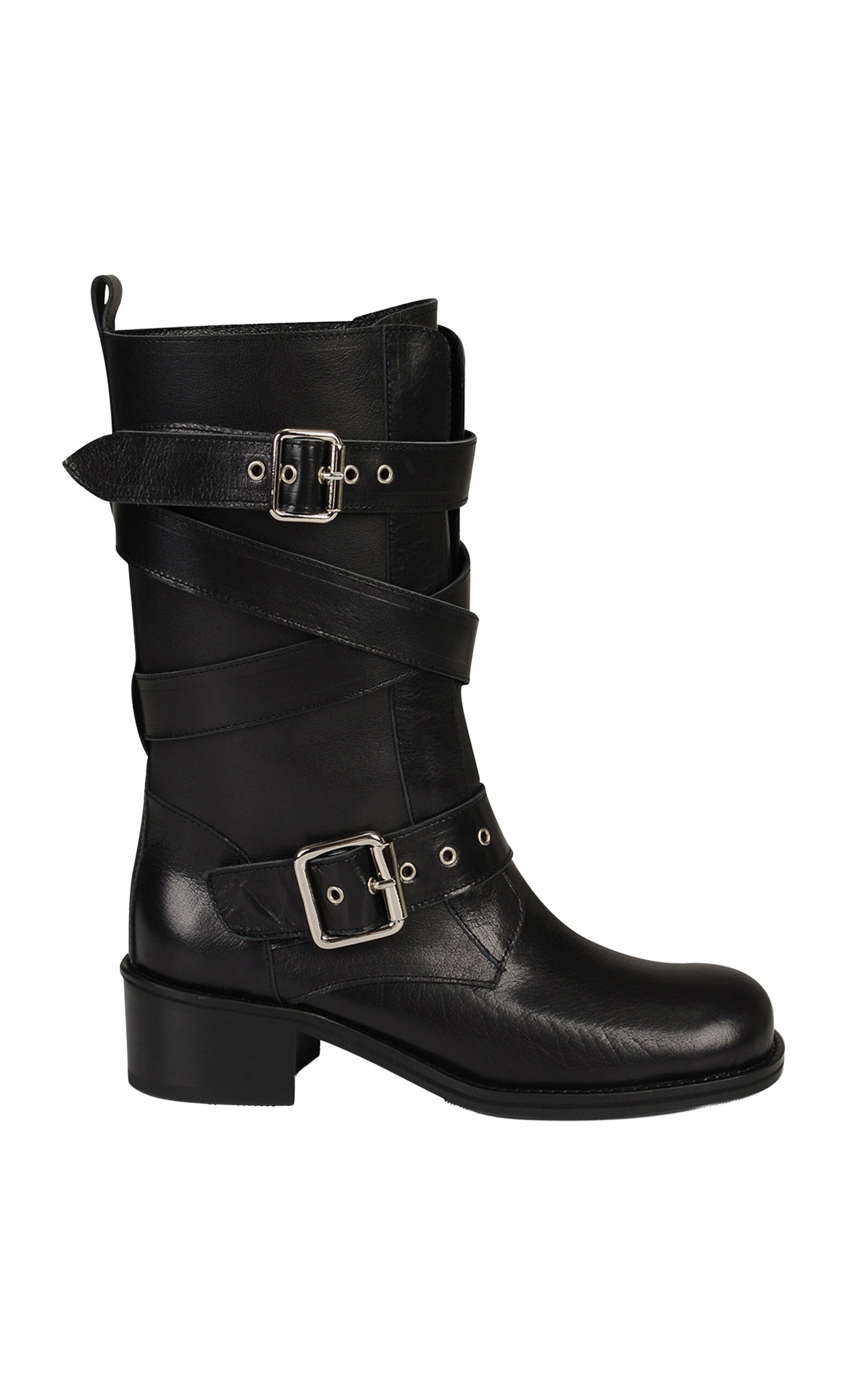 SALONDEJU BELTED LEATHER MIDI BOOTS