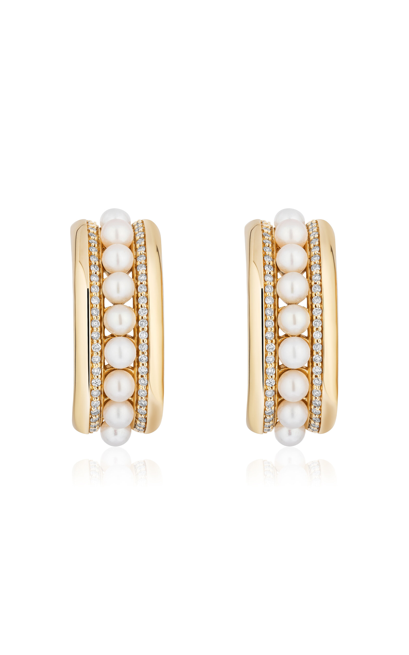 Mason And Books Runway 14k Yellow Gold Pearl; Diamond Hoop Earrings In White