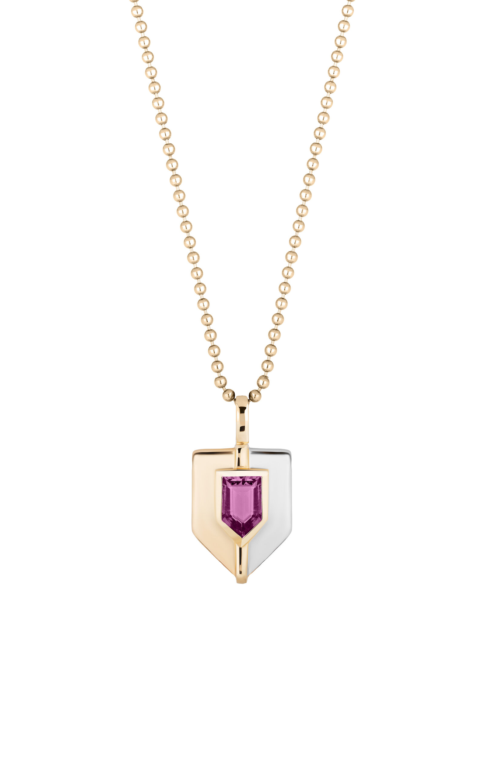 Mason And Books Sheild 14k Yellow And White Gold Rubalite Pendant In Pink