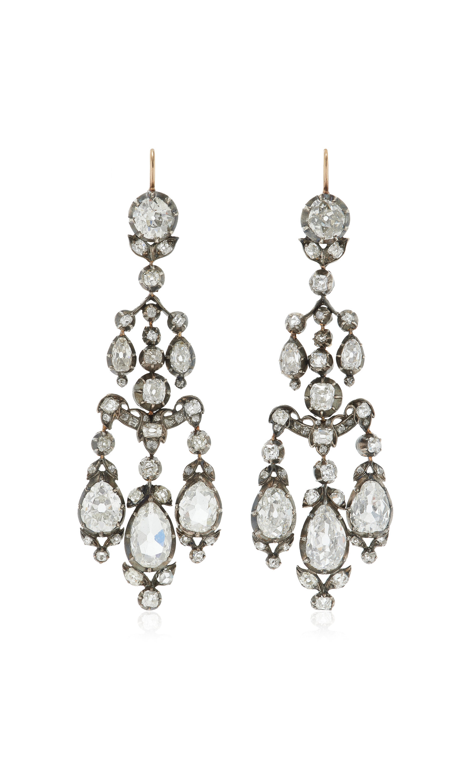 Vintage Antique Silver; Gold; Diamond Chandelier Earrings