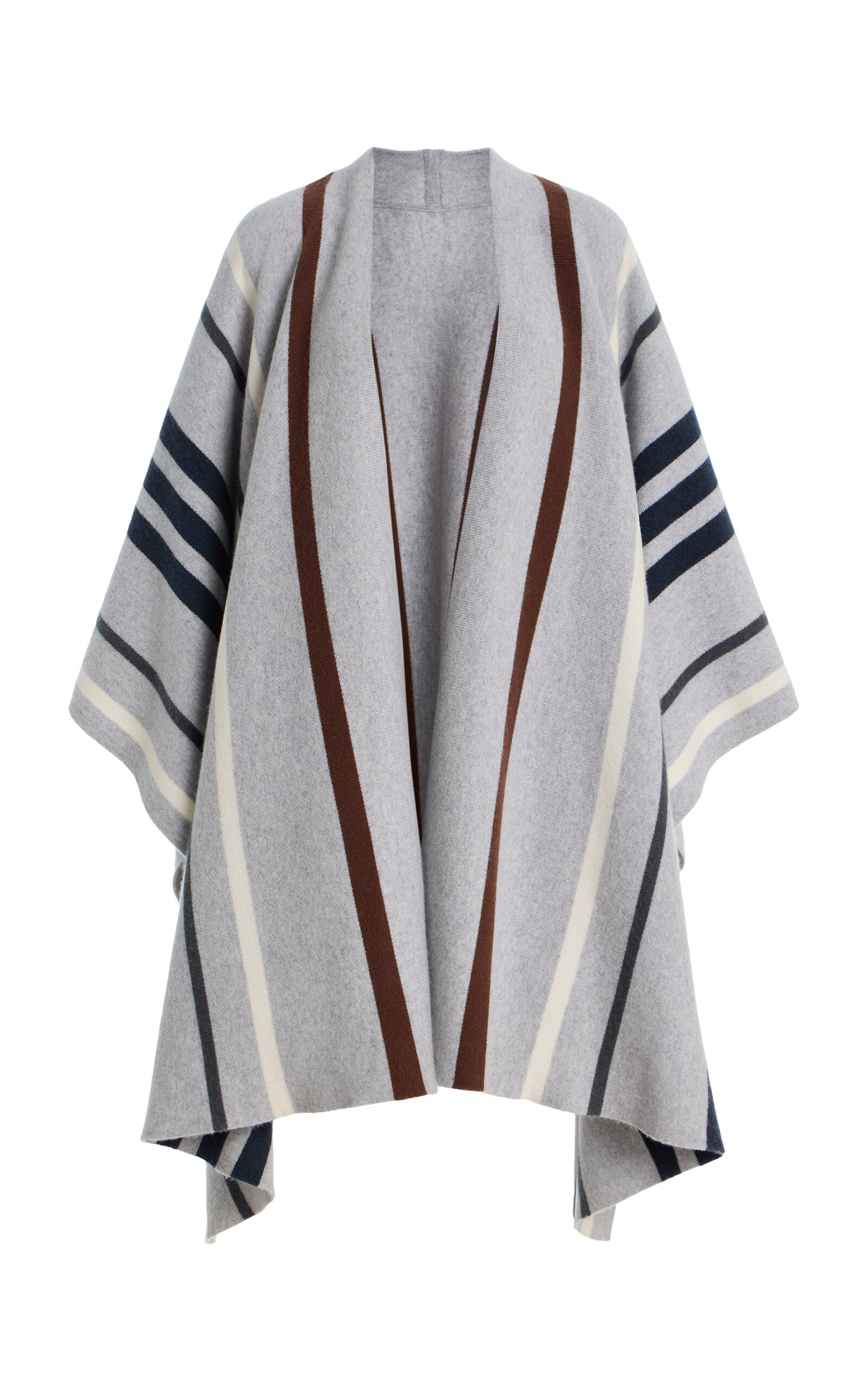 Striped Wrap Cashmere Poncho Sweater