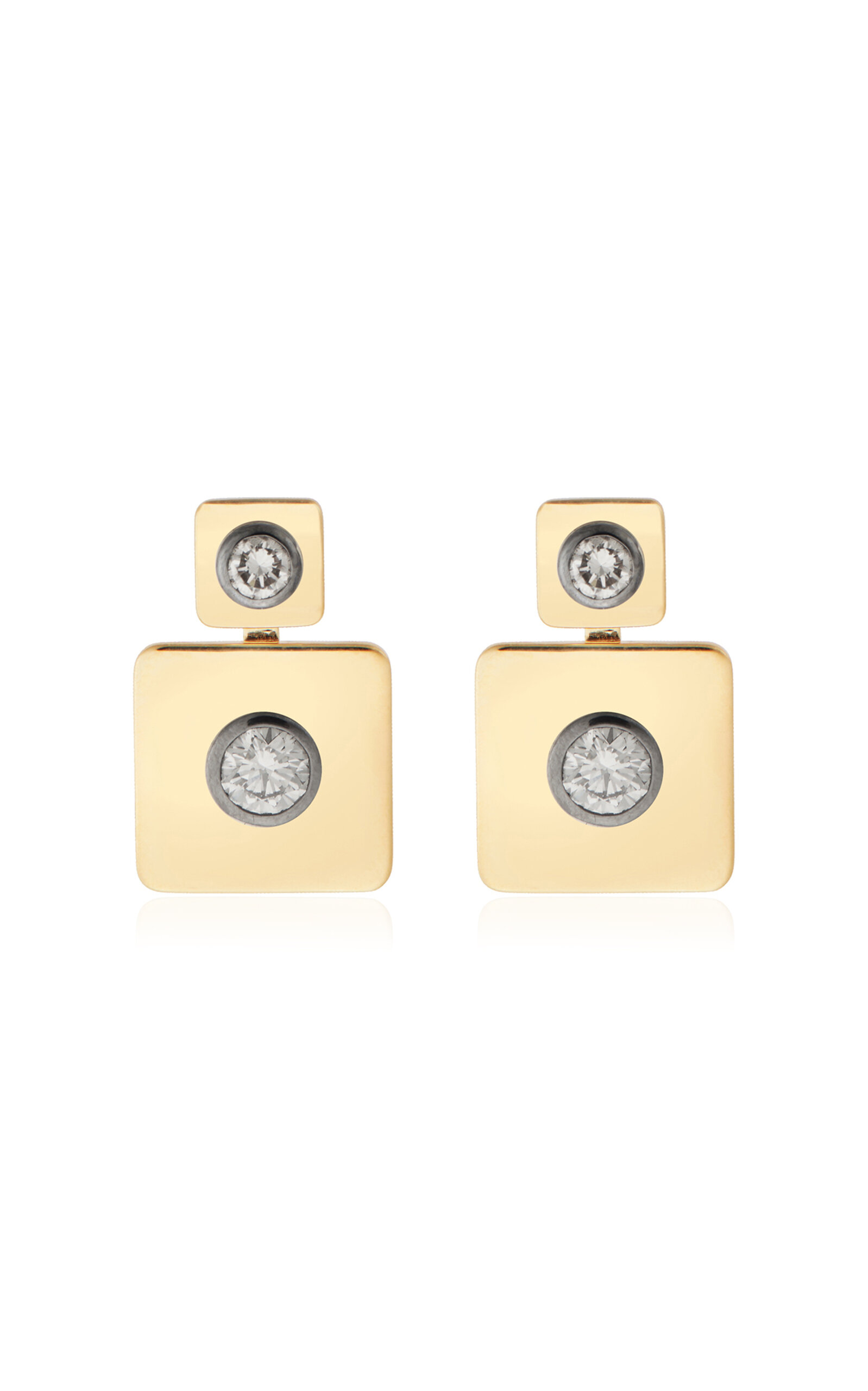 18K Yellow Gold Tile Drop Diamond Earrings