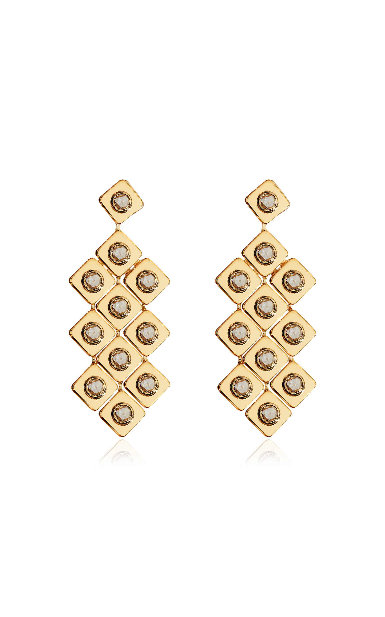 18K Yellow Gold Diamond Tile Curtain Earrings