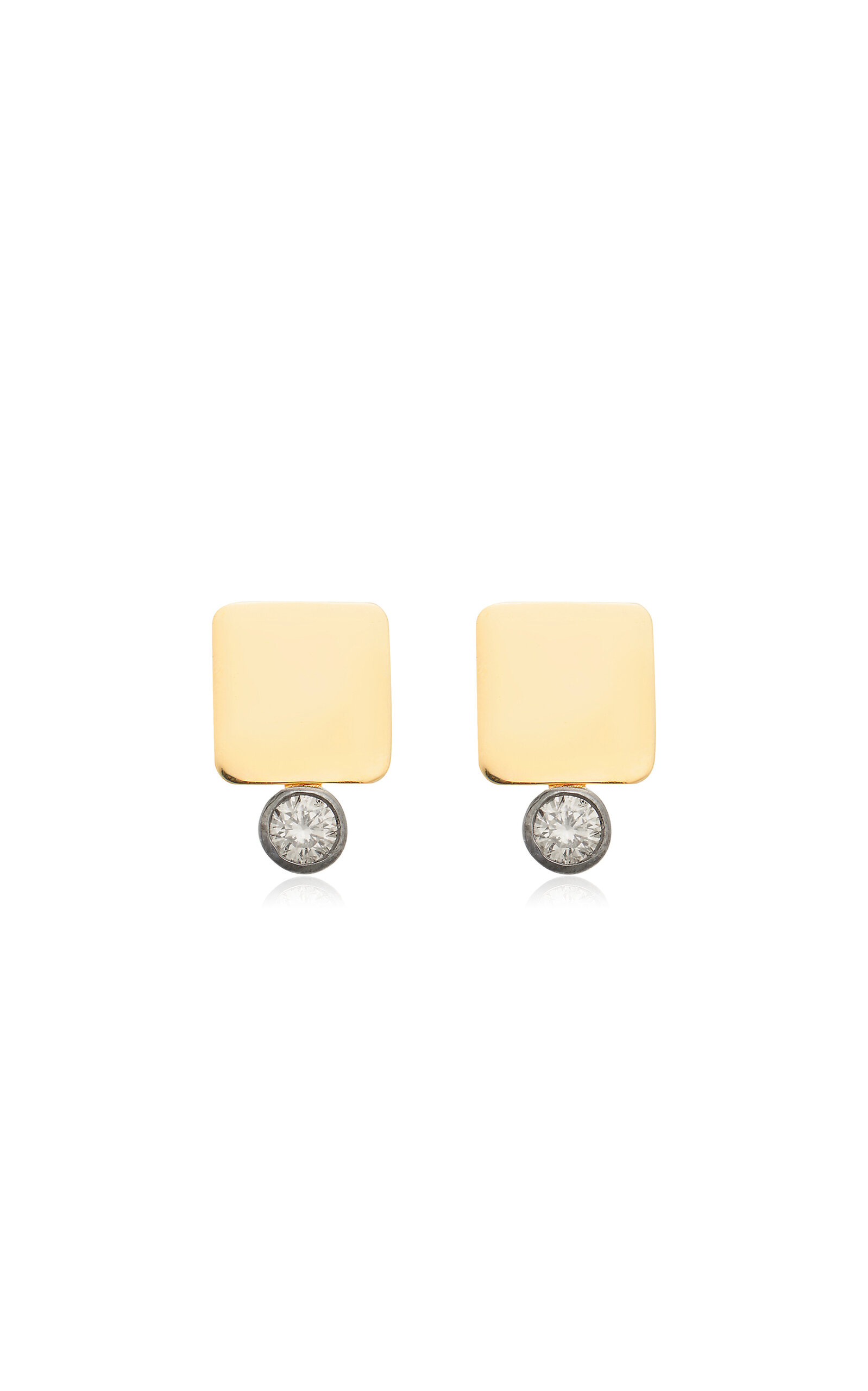 18K Yellow Gold Floating Diamond Large Tile Studs