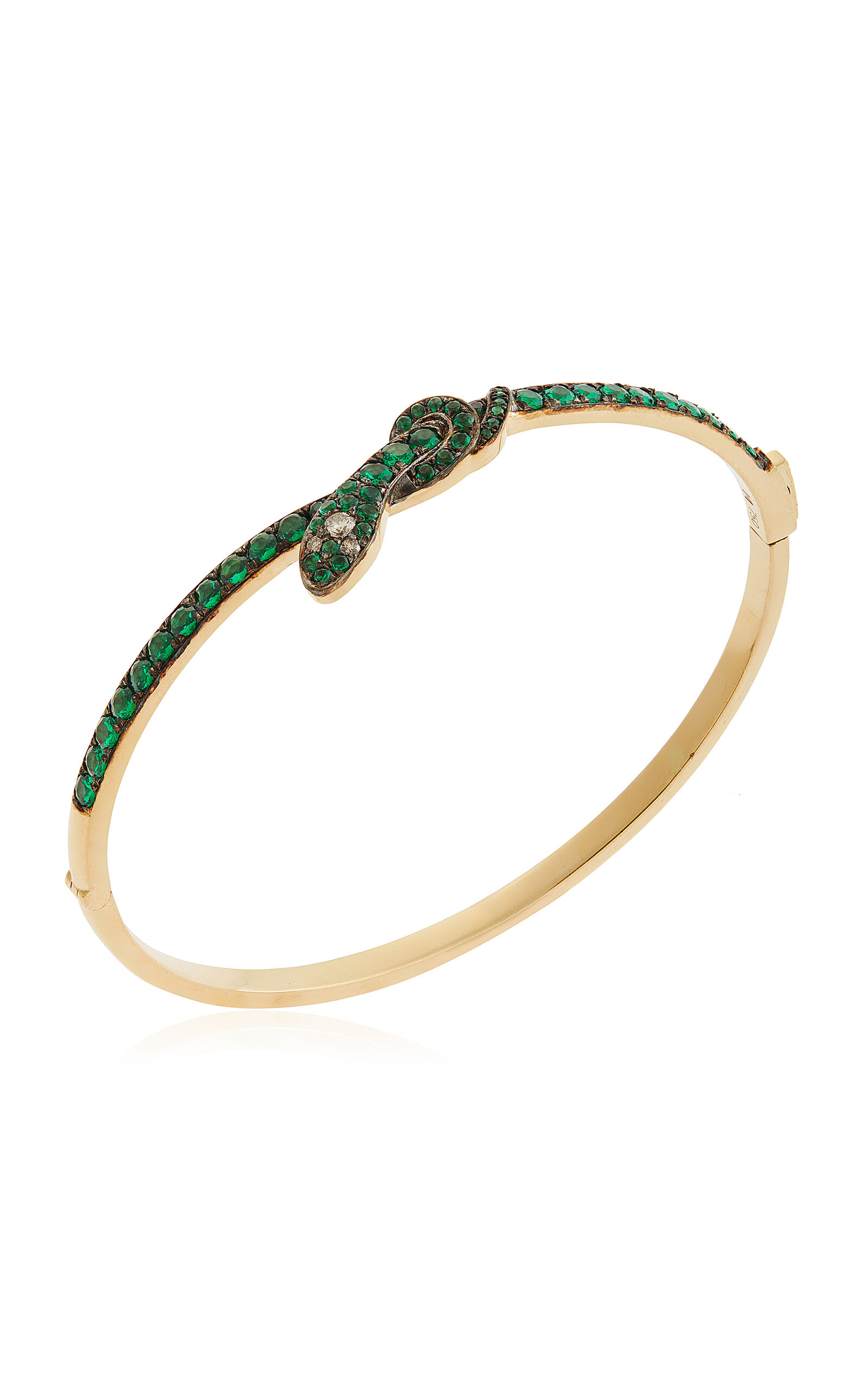 18K Yellow Gold Coiled Snake Emerald Bangle