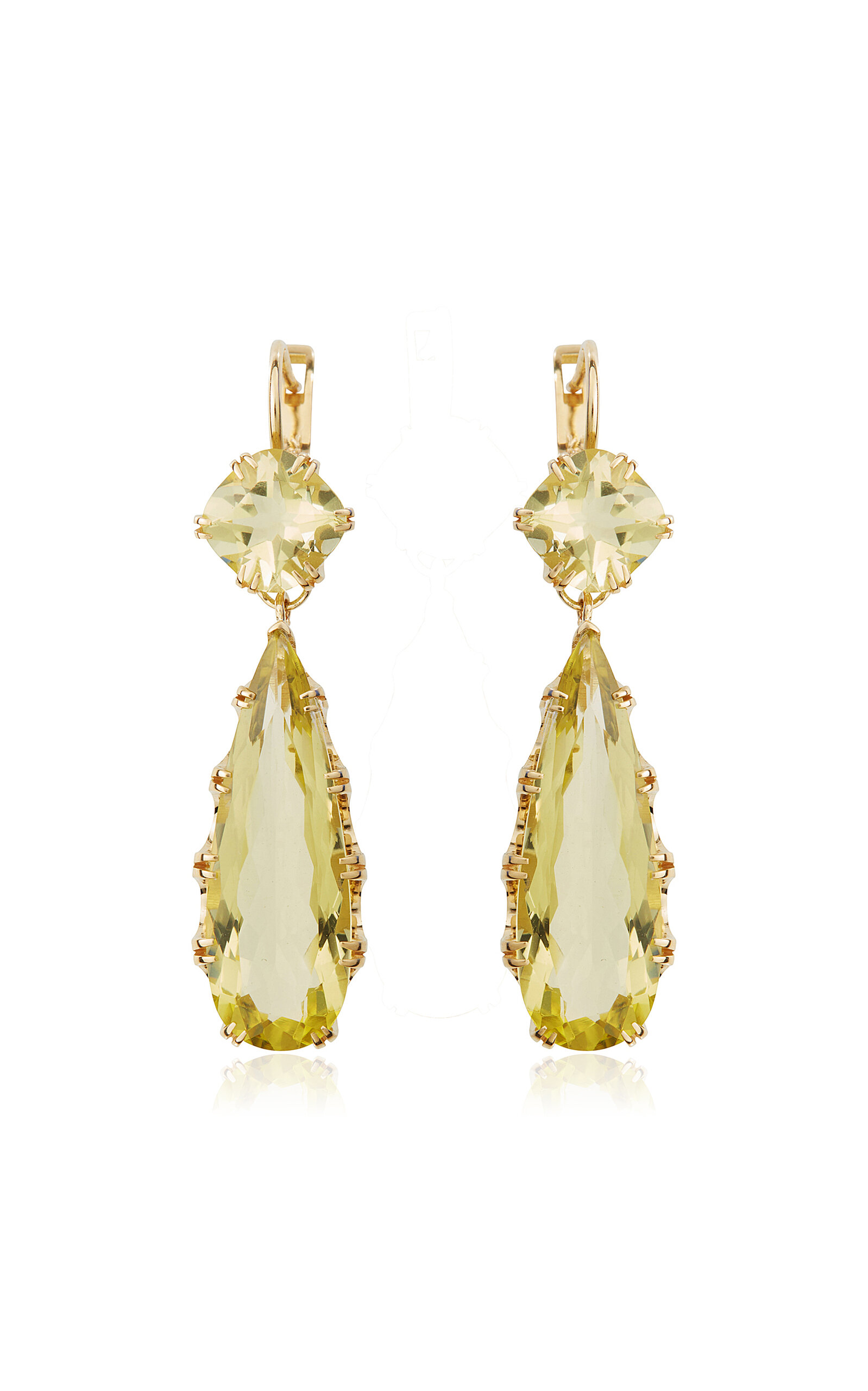 18K Yellow Gold Double Crown Drops Lemon Topaz Earrings