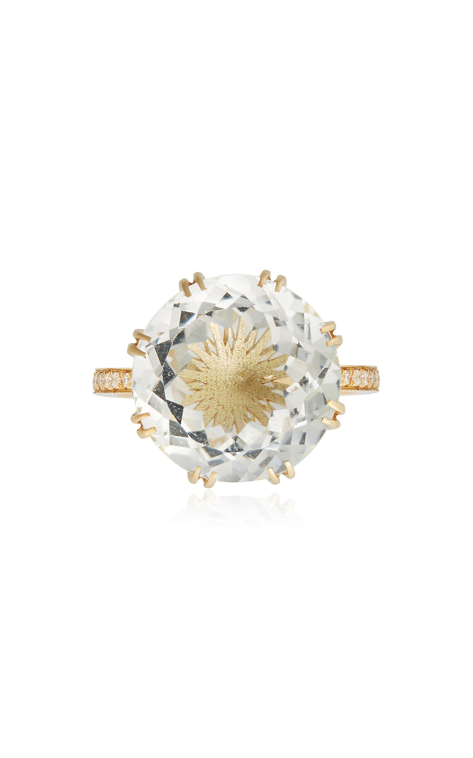 18K Yellow Gold Solitaire Crown Ring White Topaz