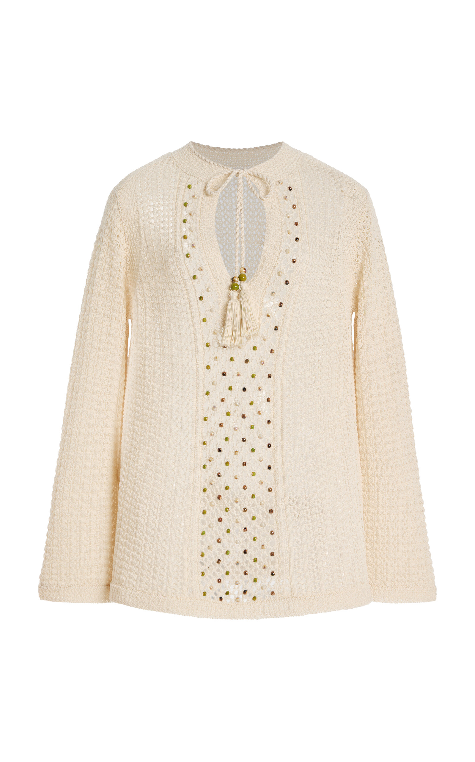 Lafayette 148 Hand-Beaded Cotton Knit Tunic - Off-White