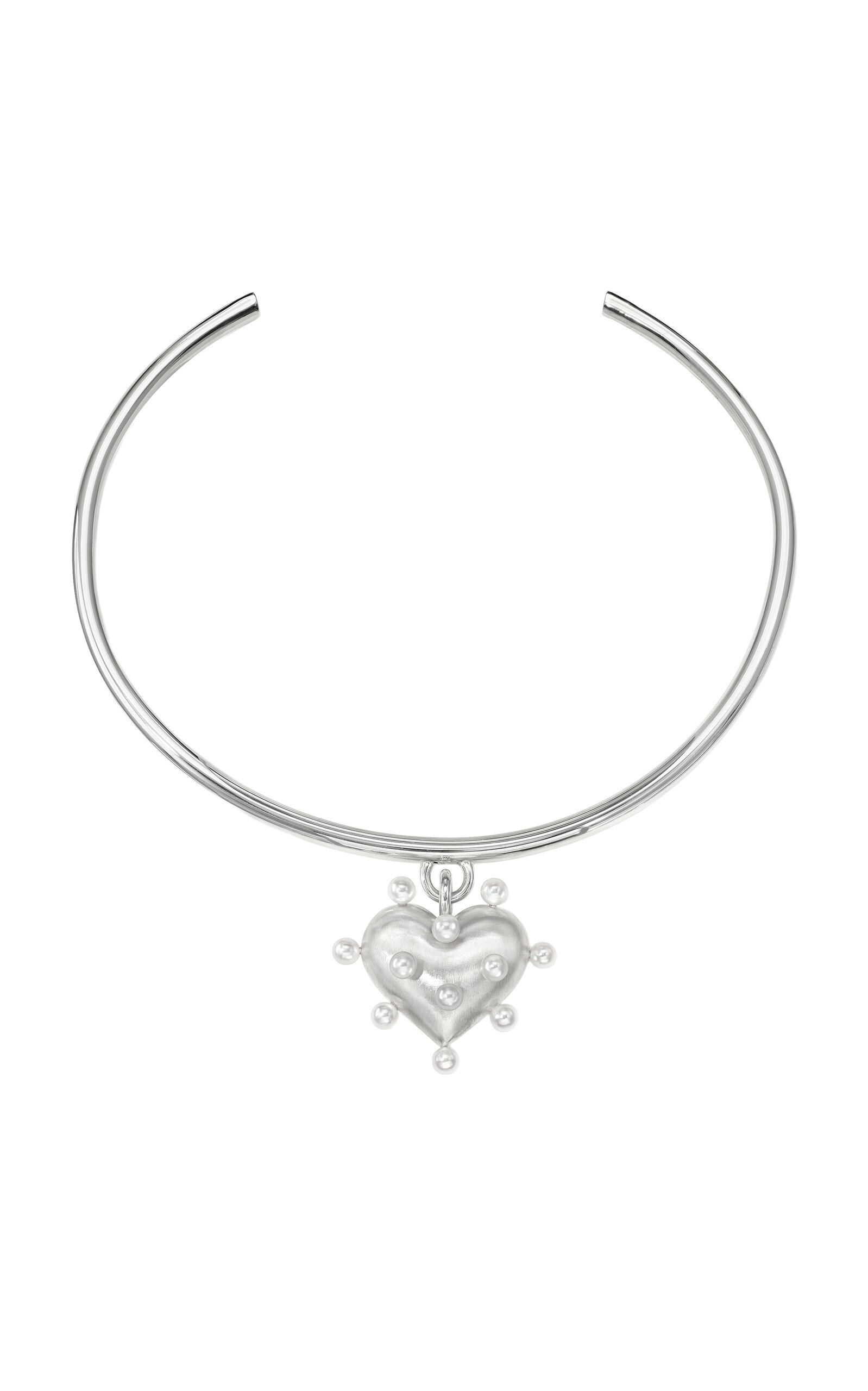 Pin Cushion Heart Collar Sterling Silver Pearl Necklace