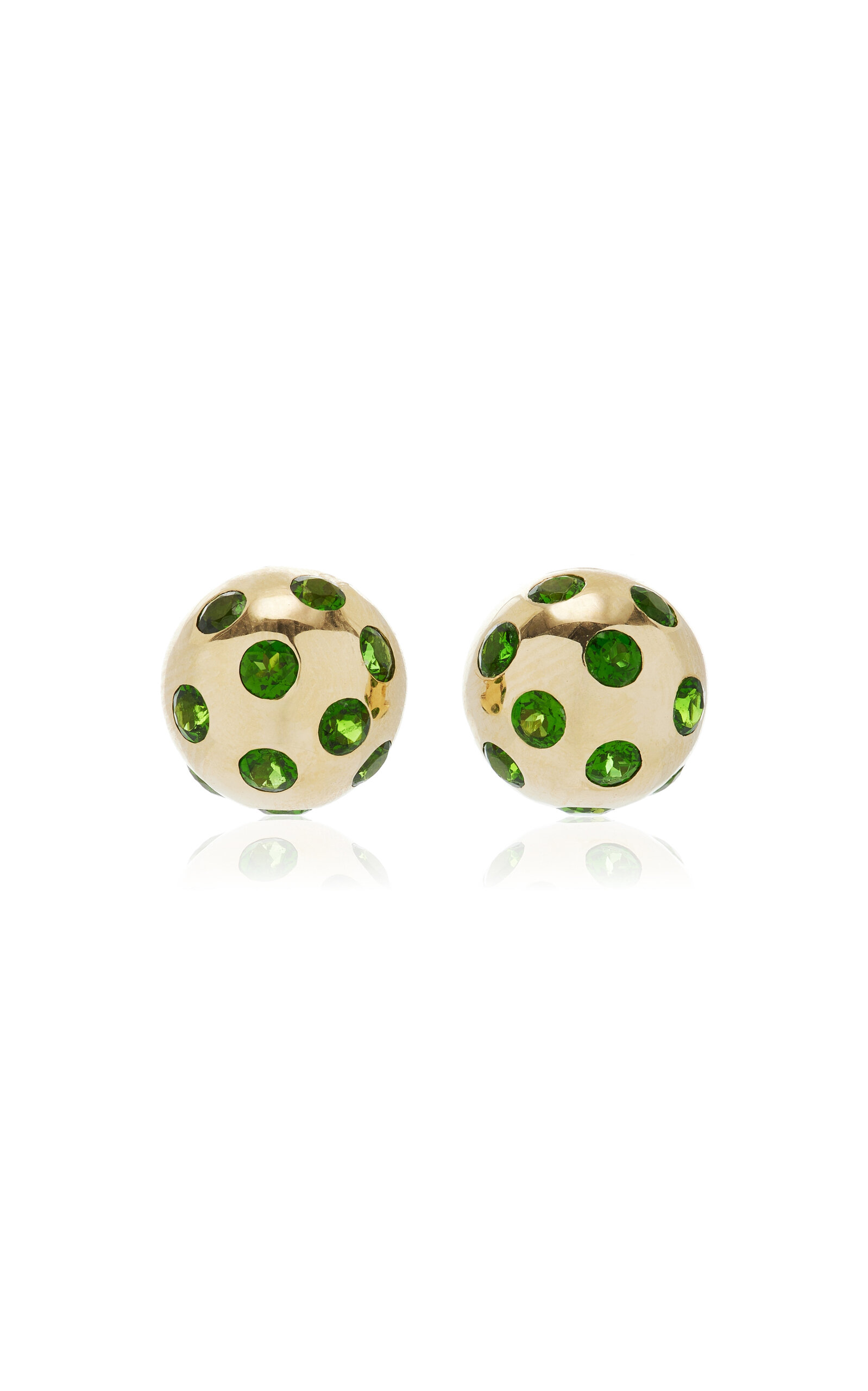 14K Yellow Gold Chrome Diopside Ball Earrings