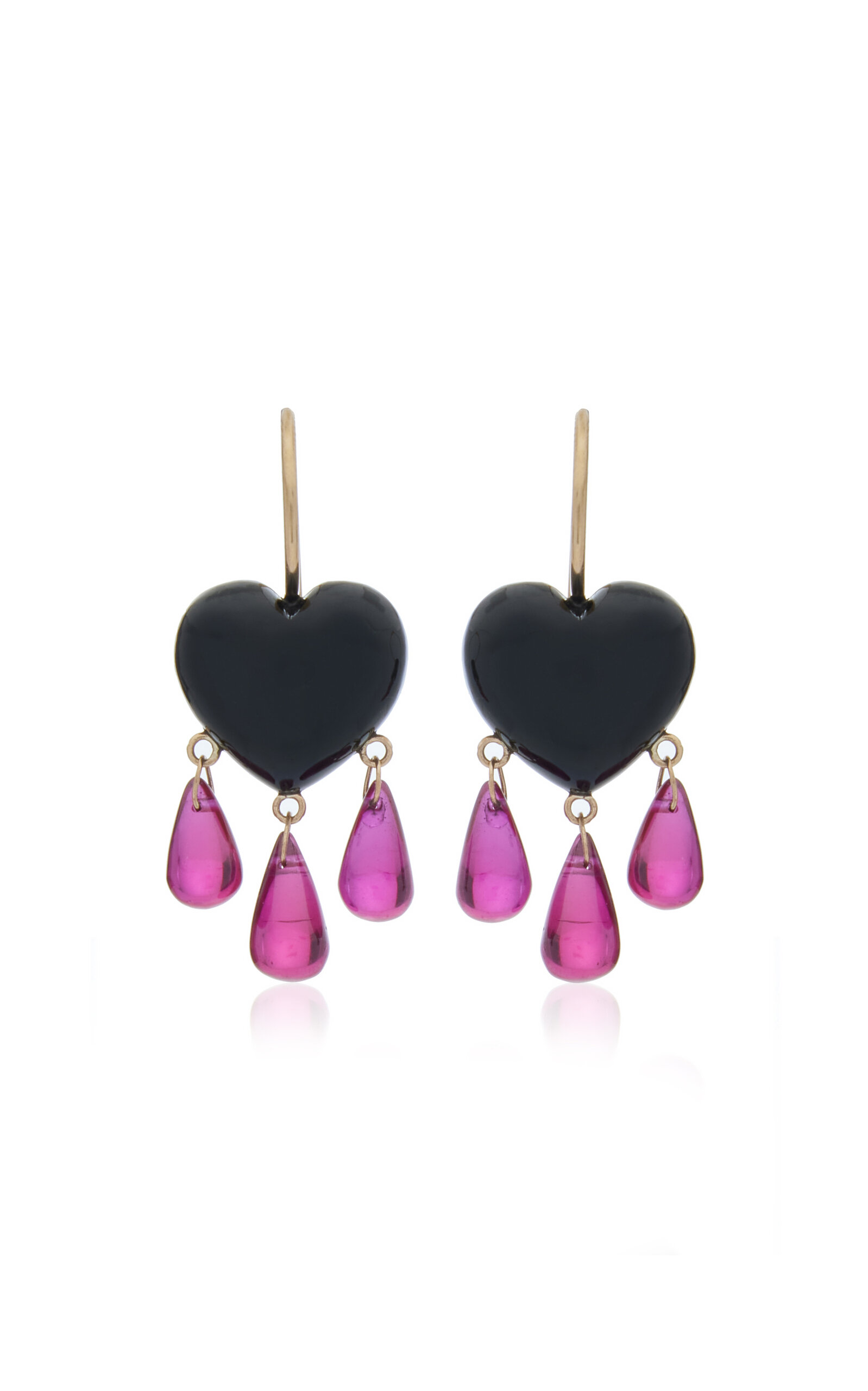 Bleeding Heart 14K Yellow Gold Onyx Earrings