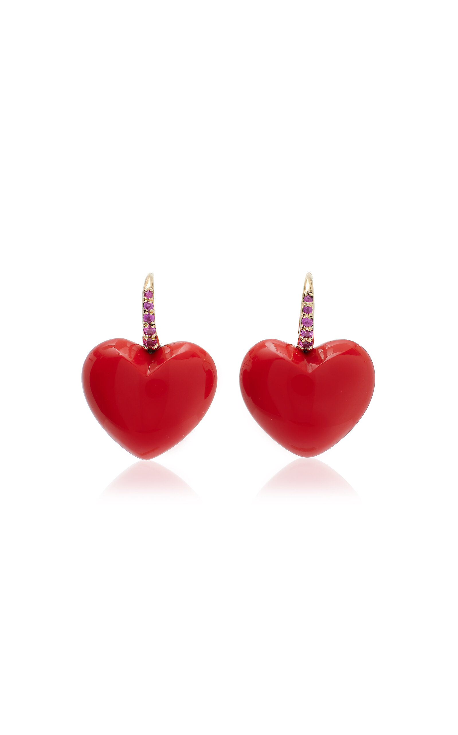 14K Yellow Gold Sapphire Coral Earrings